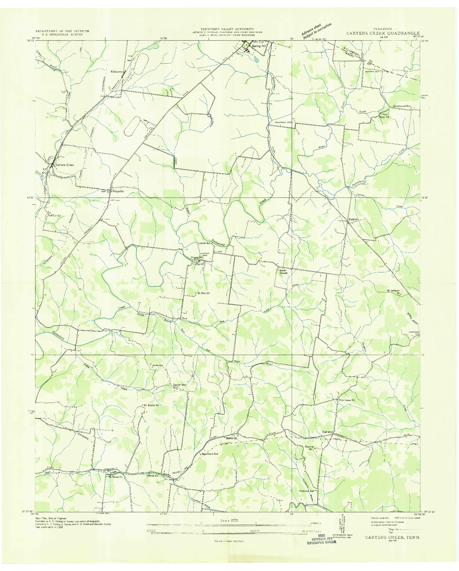 USGS 1:24000-SCALE QUADRANGLE FOR CARTERS CREEK, TN 1936