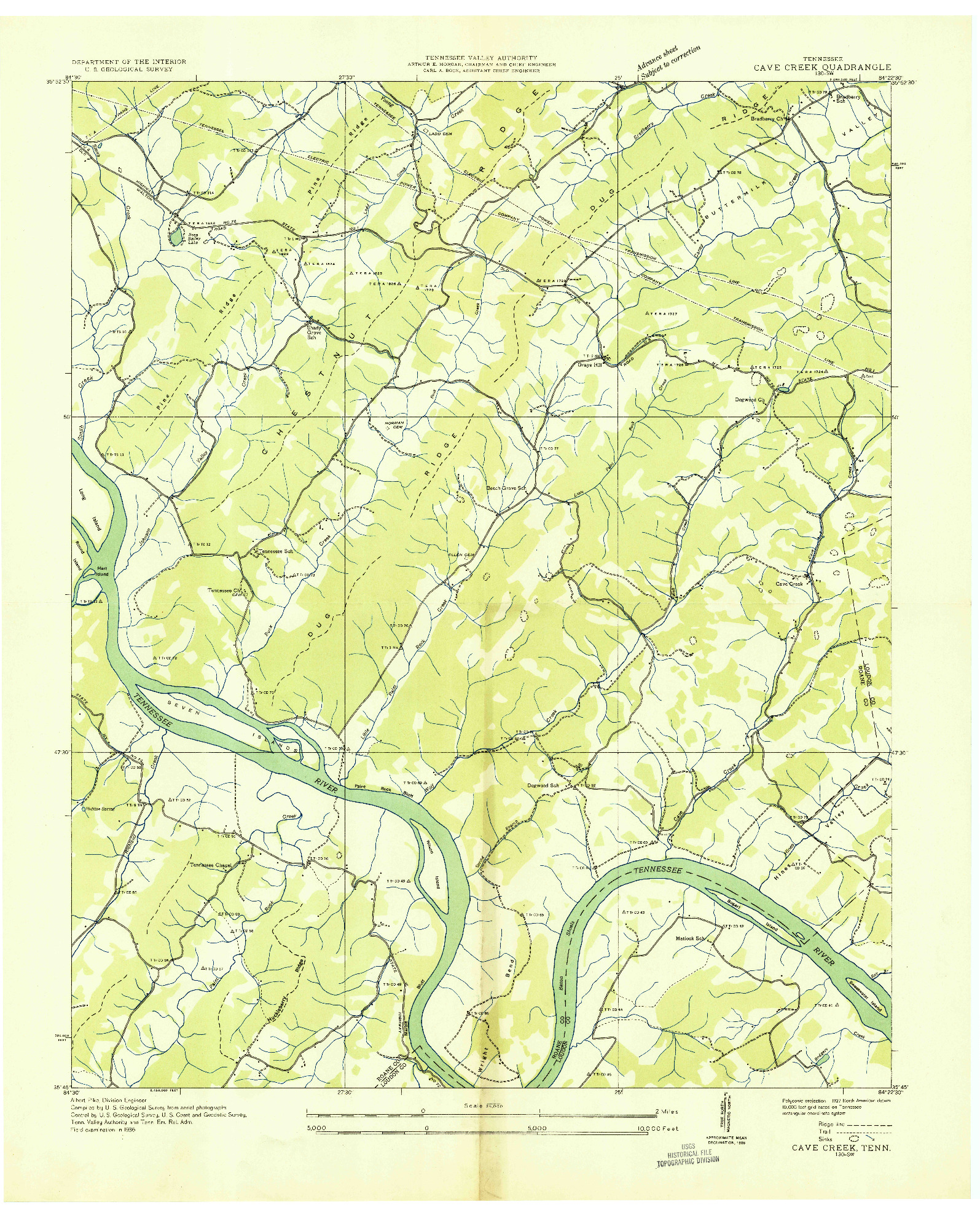 USGS 1:24000-SCALE QUADRANGLE FOR CAVE CREEK, TN 1936
