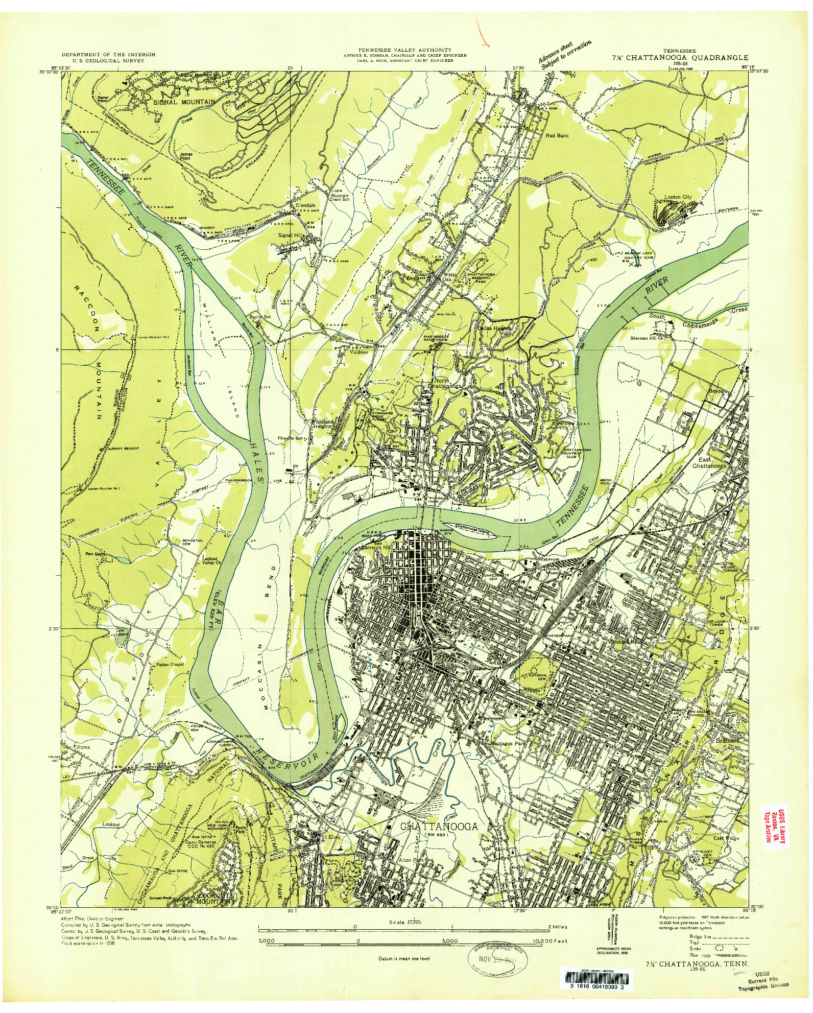 USGS 1:24000-SCALE QUADRANGLE FOR CHATTANOOGA, TN 1936