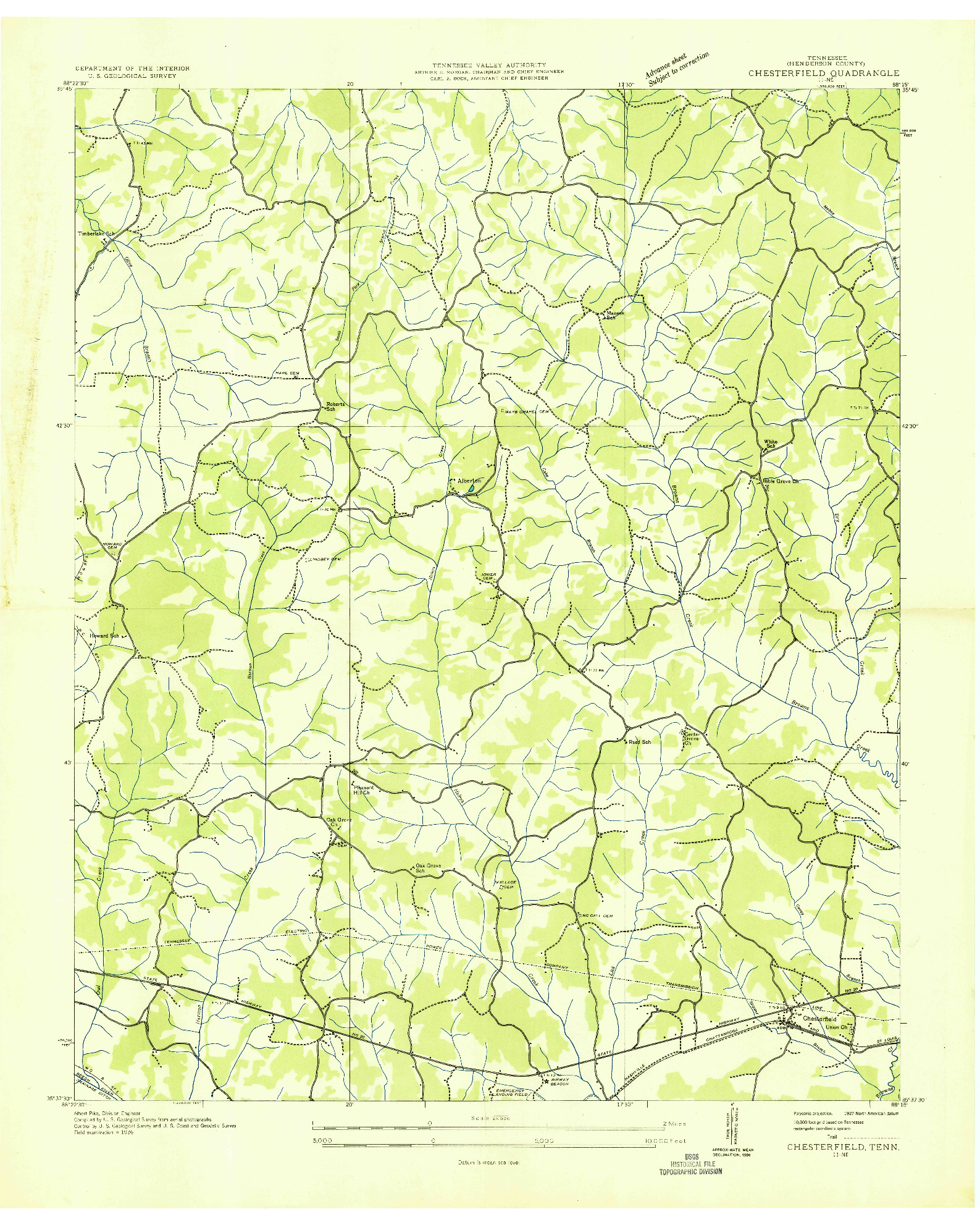 USGS 1:24000-SCALE QUADRANGLE FOR CHESTERFIELD, TN 1936