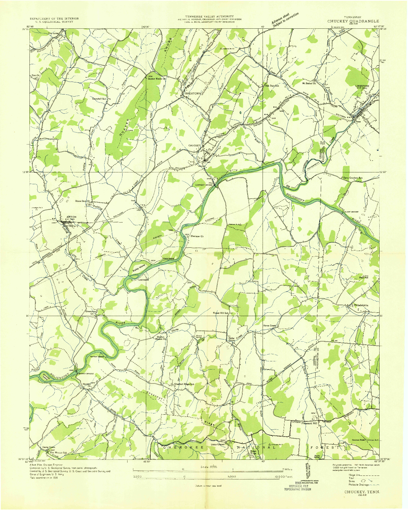USGS 1:24000-SCALE QUADRANGLE FOR CHUCKEY, TN 1936