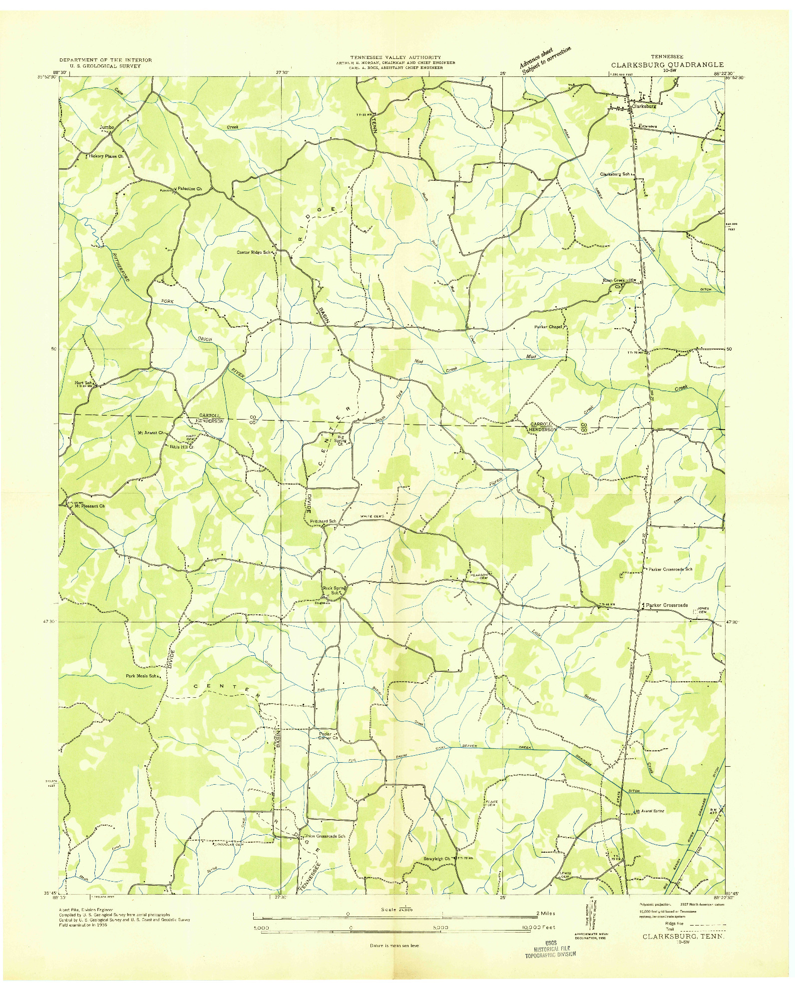 USGS 1:24000-SCALE QUADRANGLE FOR CLARKSBURG, TN 1936