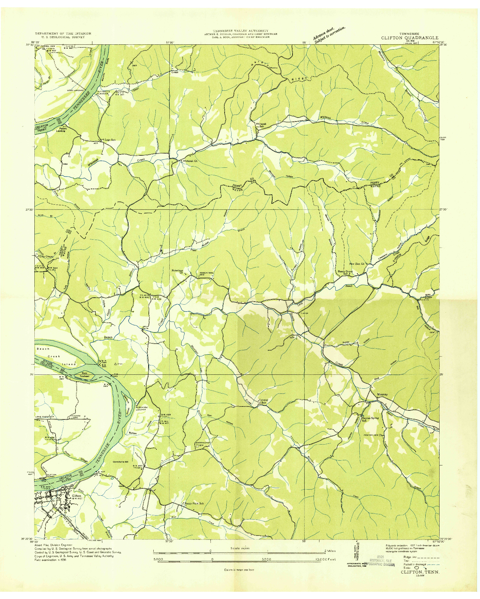 USGS 1:24000-SCALE QUADRANGLE FOR CLIFTON, TN 1936
