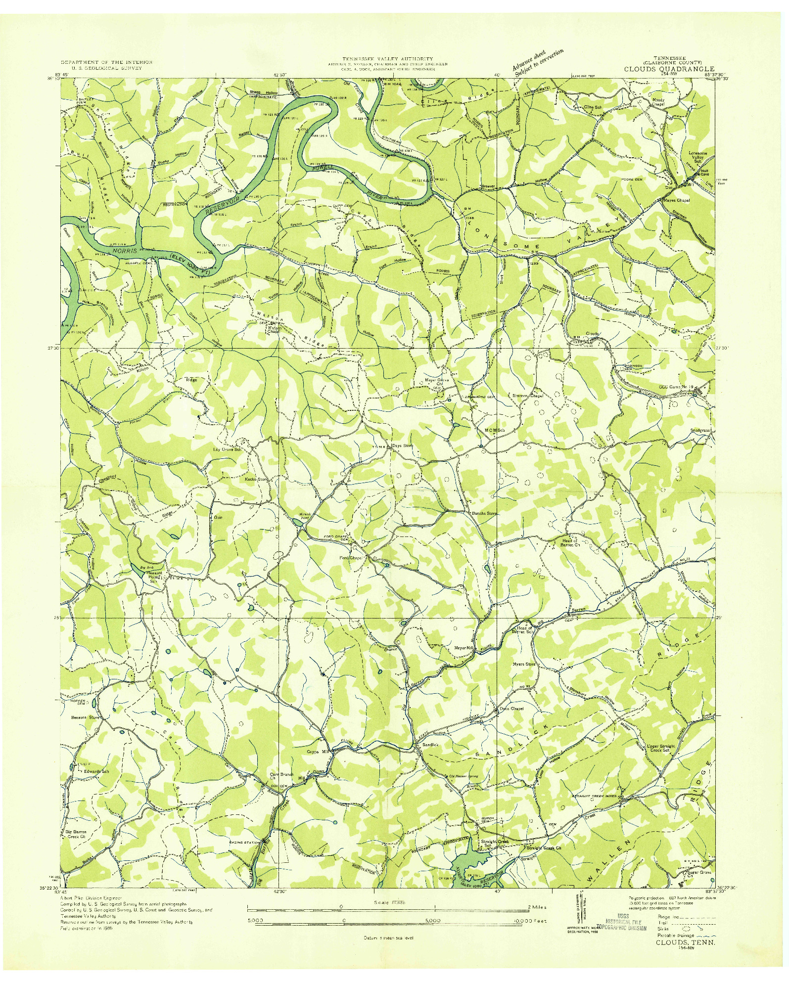 USGS 1:24000-SCALE QUADRANGLE FOR CLOUDS, TN 1936