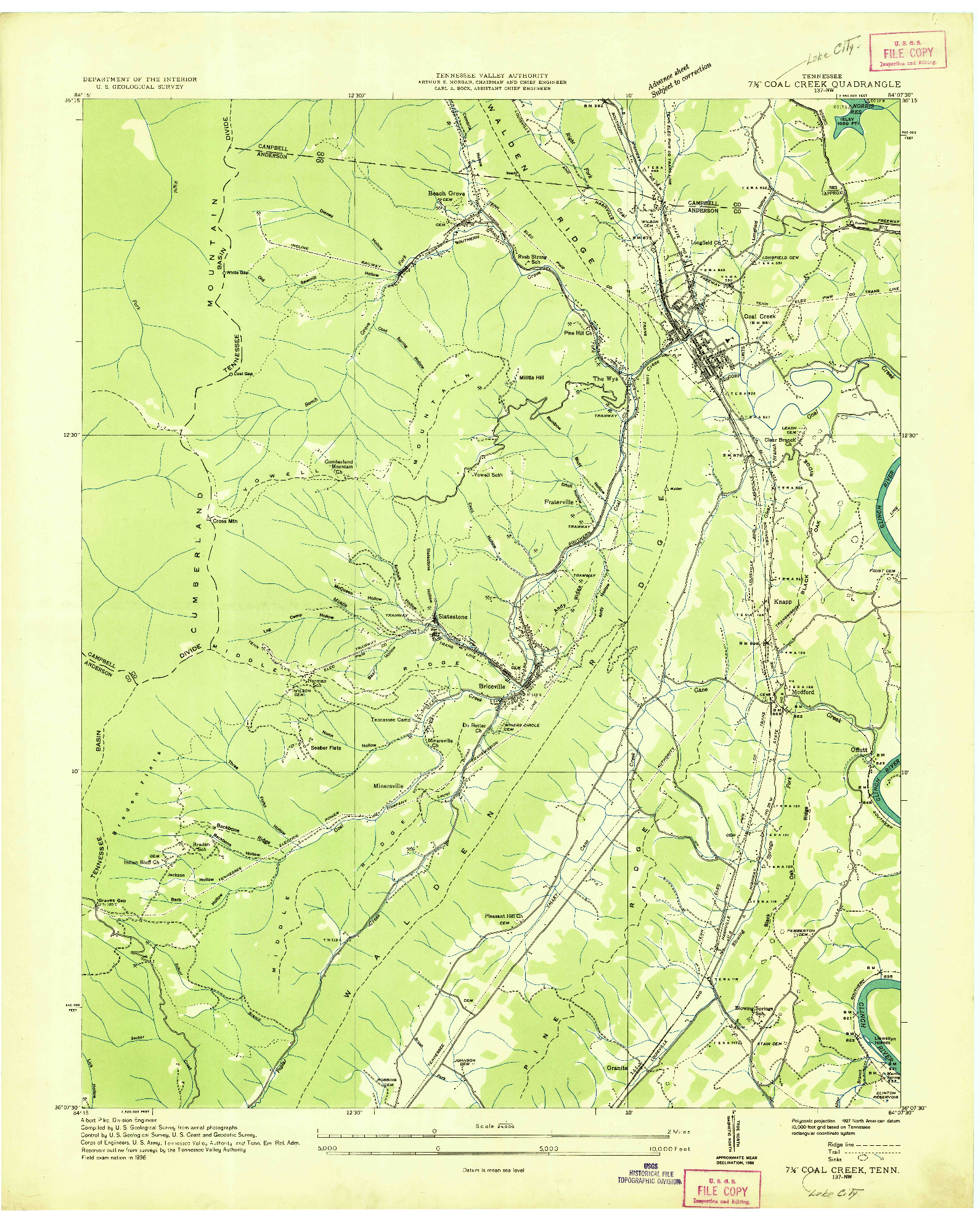 USGS 1:24000-SCALE QUADRANGLE FOR COAL CREEK, TN 1936