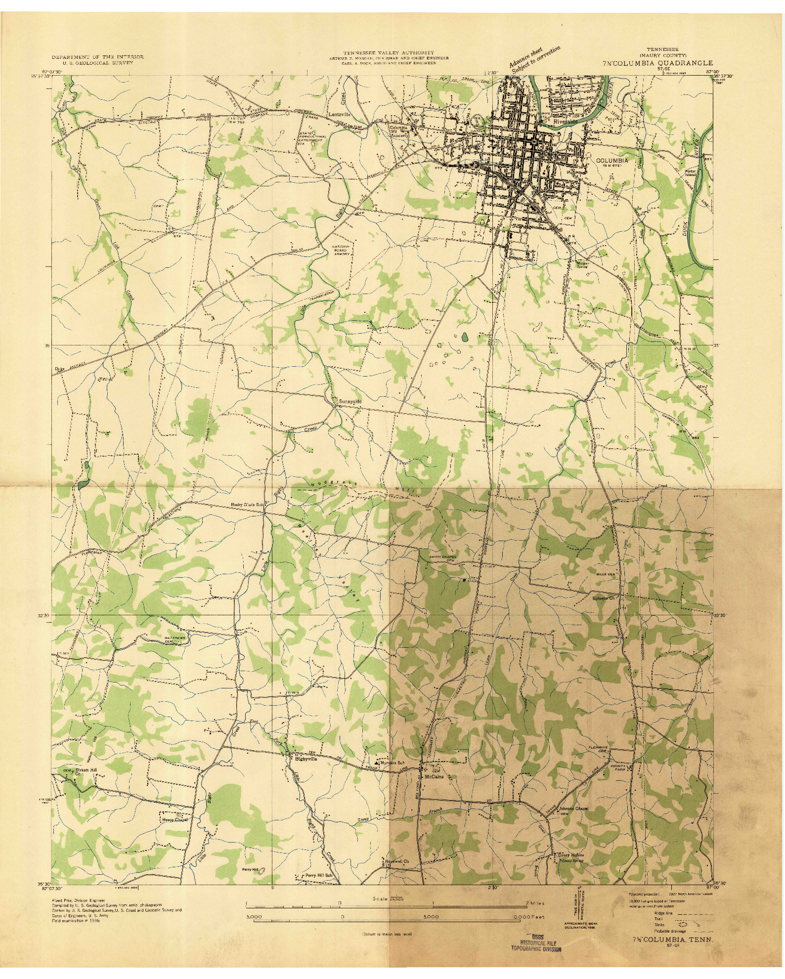 USGS 1:24000-SCALE QUADRANGLE FOR COLUMBIA, TN 1936