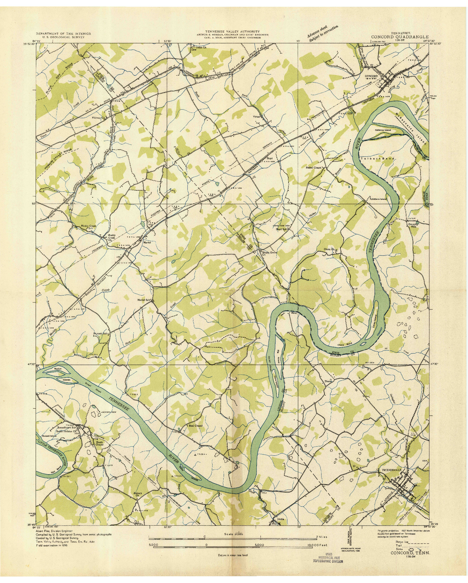 USGS 1:24000-SCALE QUADRANGLE FOR CONCORD, TN 1936