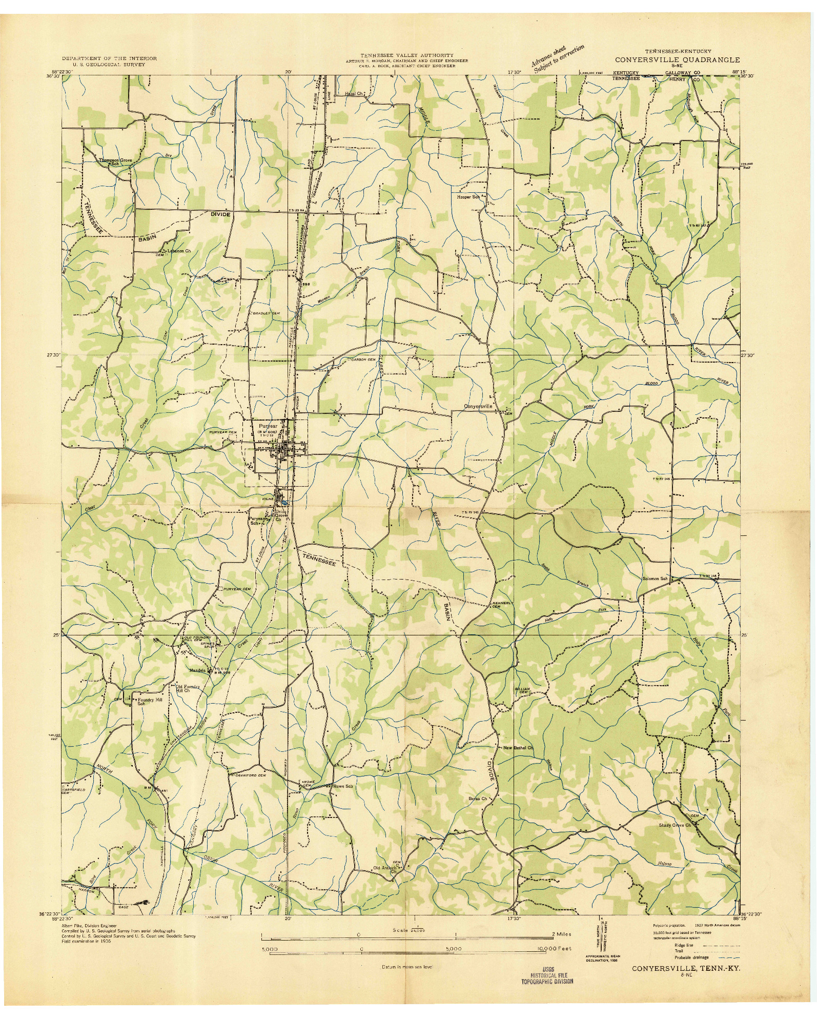 USGS 1:24000-SCALE QUADRANGLE FOR CONYERSVILLE, TN 1936