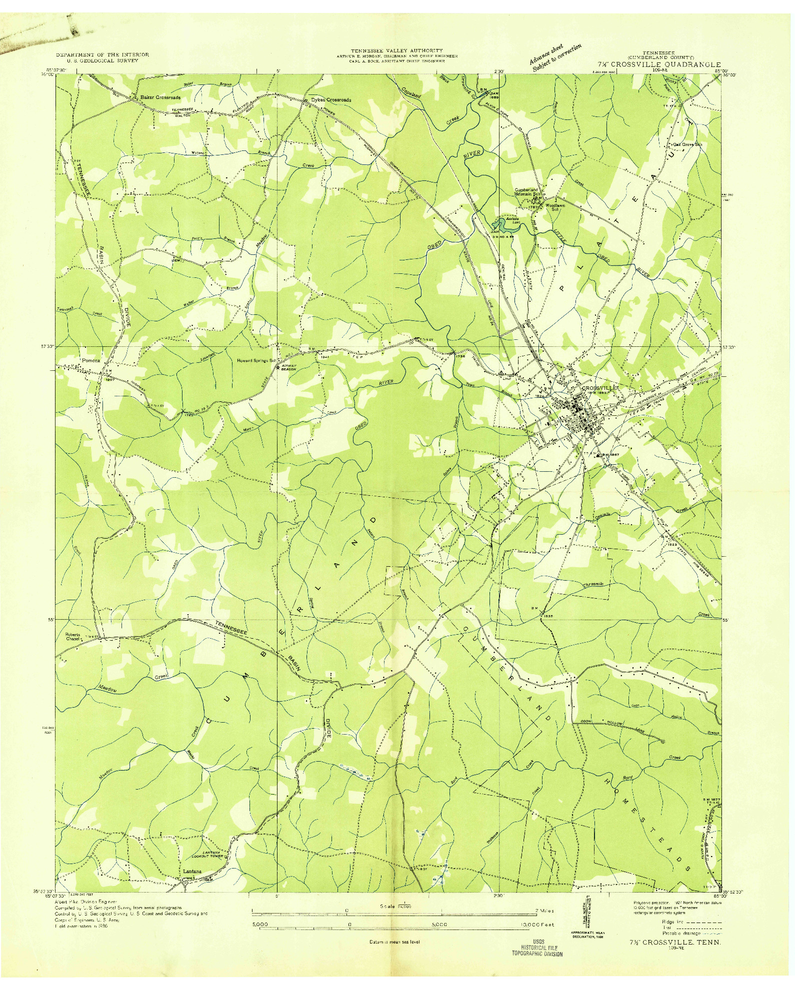 USGS 1:24000-SCALE QUADRANGLE FOR CROSSVILLE, TN 1936