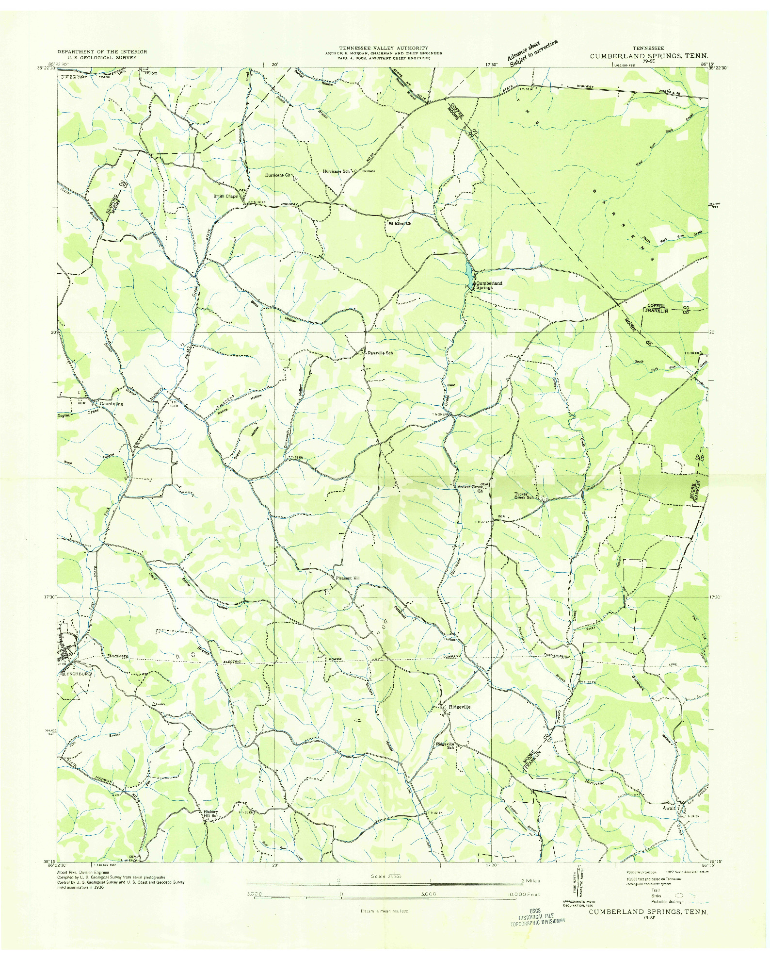 USGS 1:24000-SCALE QUADRANGLE FOR CUMBERLAND SPRINGS, TN 1936