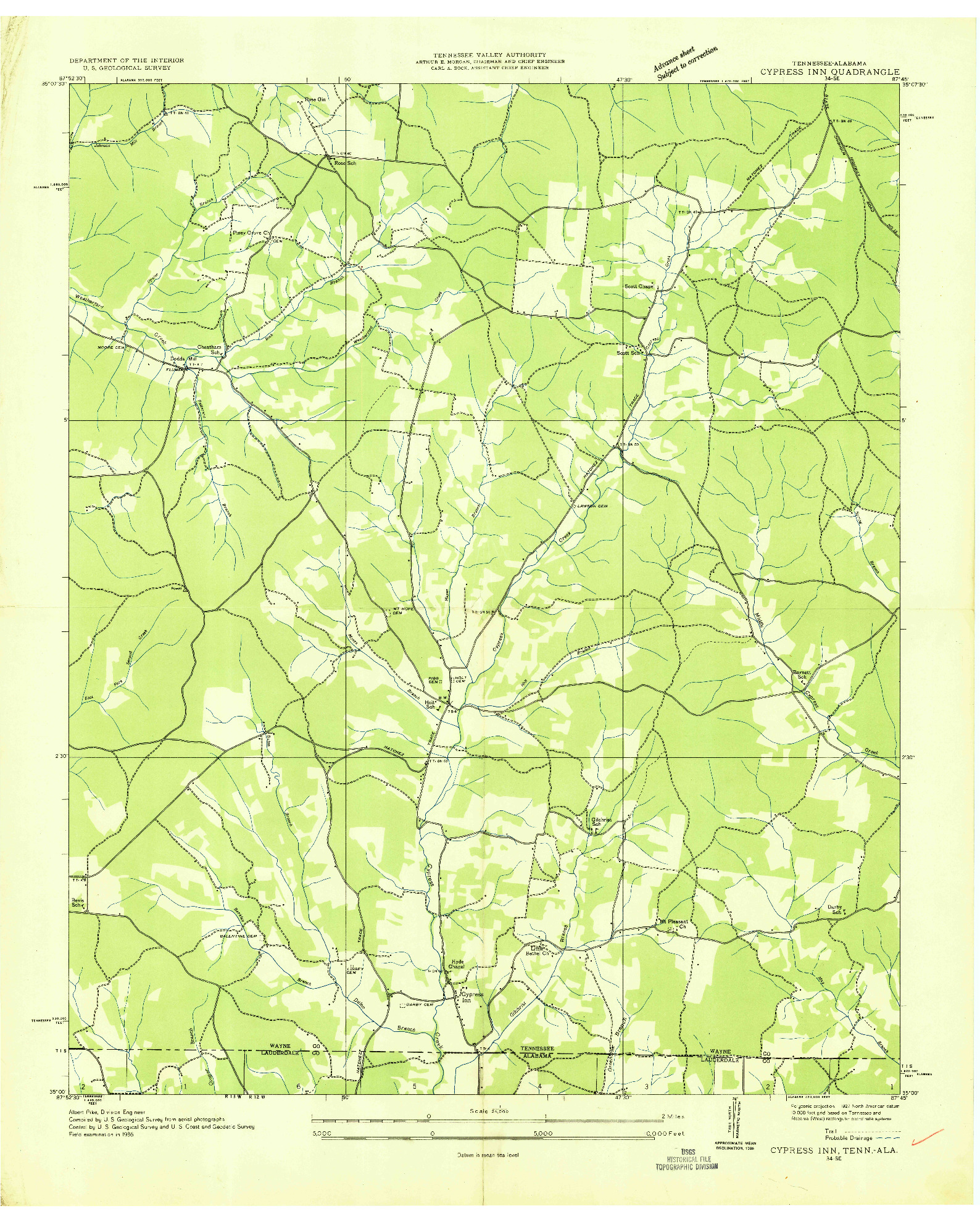 USGS 1:24000-SCALE QUADRANGLE FOR CYPRESS INN, TN 1936