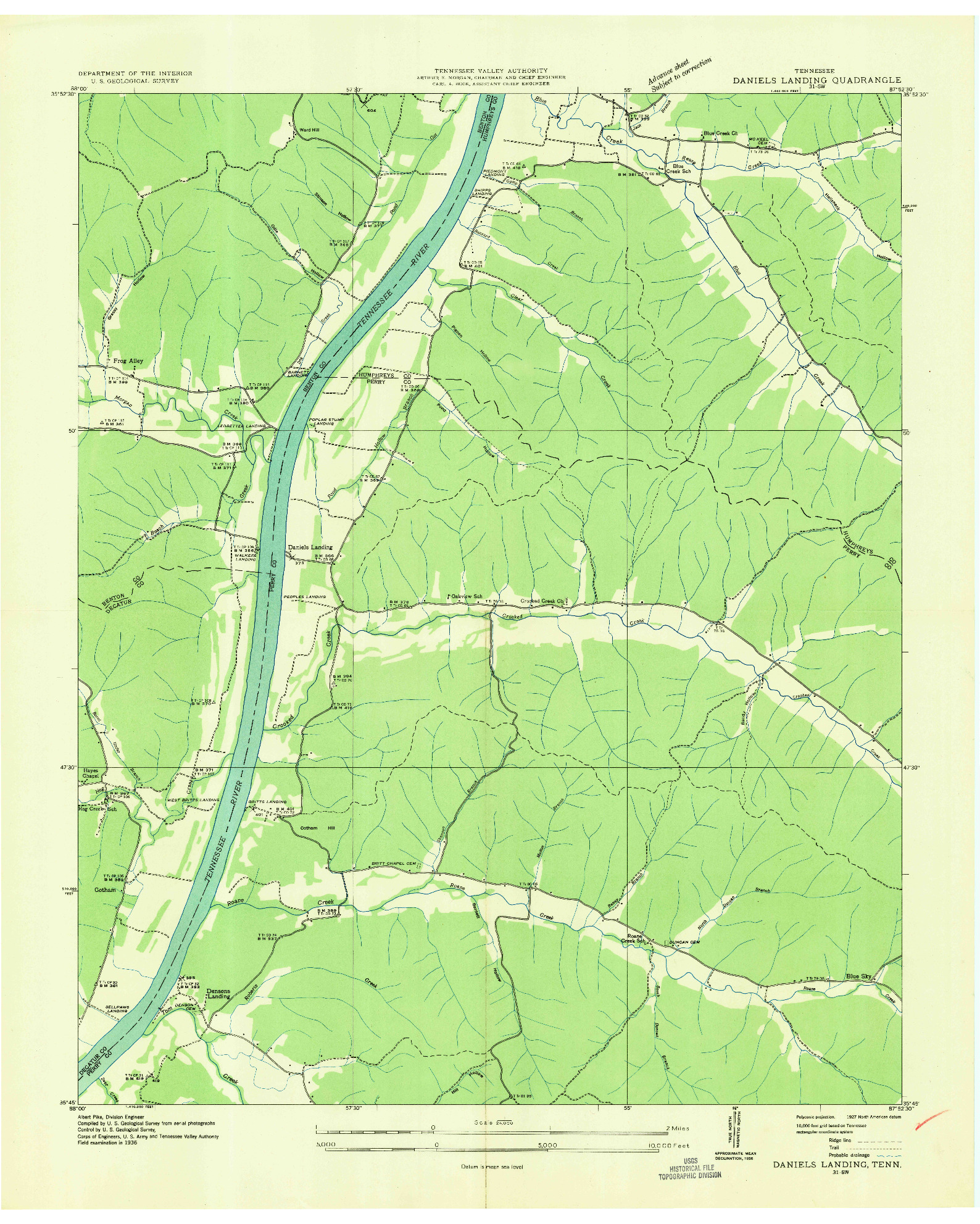 USGS 1:24000-SCALE QUADRANGLE FOR DANIELS LANDING, TN 1936