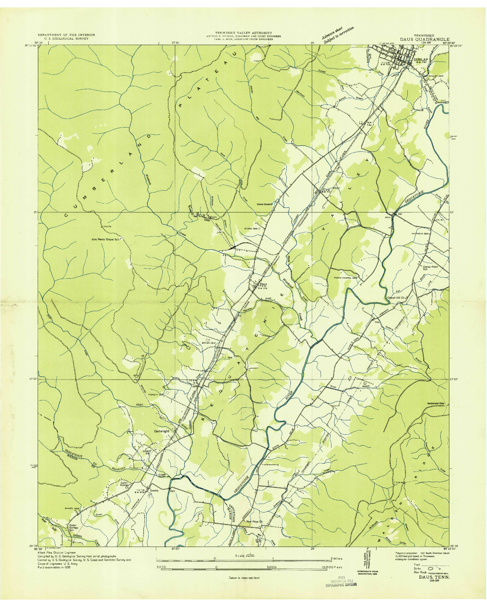 USGS 1:24000-SCALE QUADRANGLE FOR DAUS, TN 1936