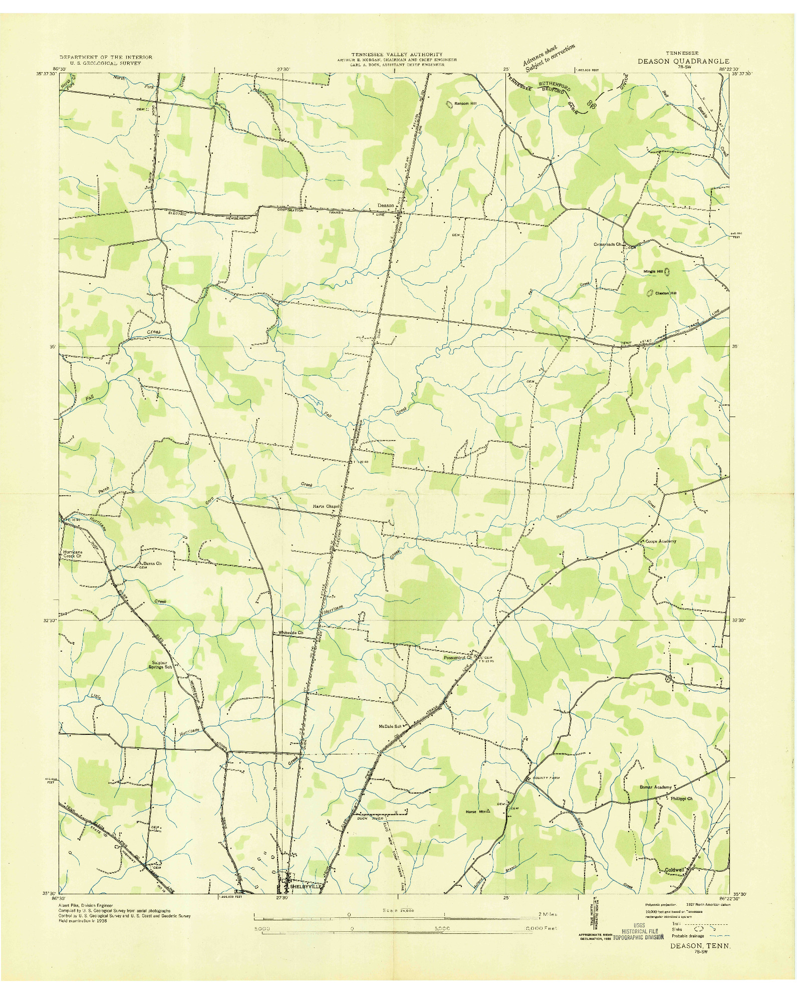 USGS 1:24000-SCALE QUADRANGLE FOR DEASON, TN 1936