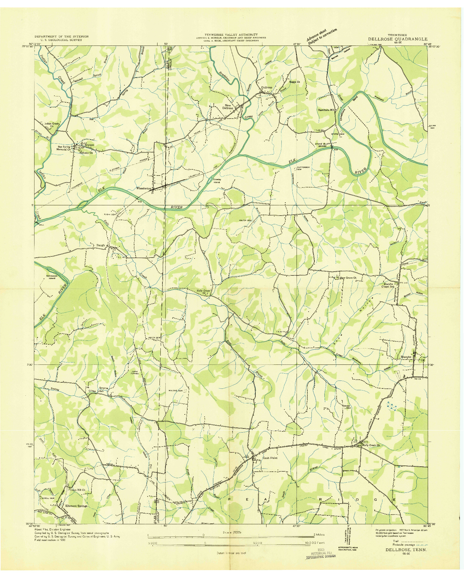 USGS 1:24000-SCALE QUADRANGLE FOR DELLROSE, TN 1936