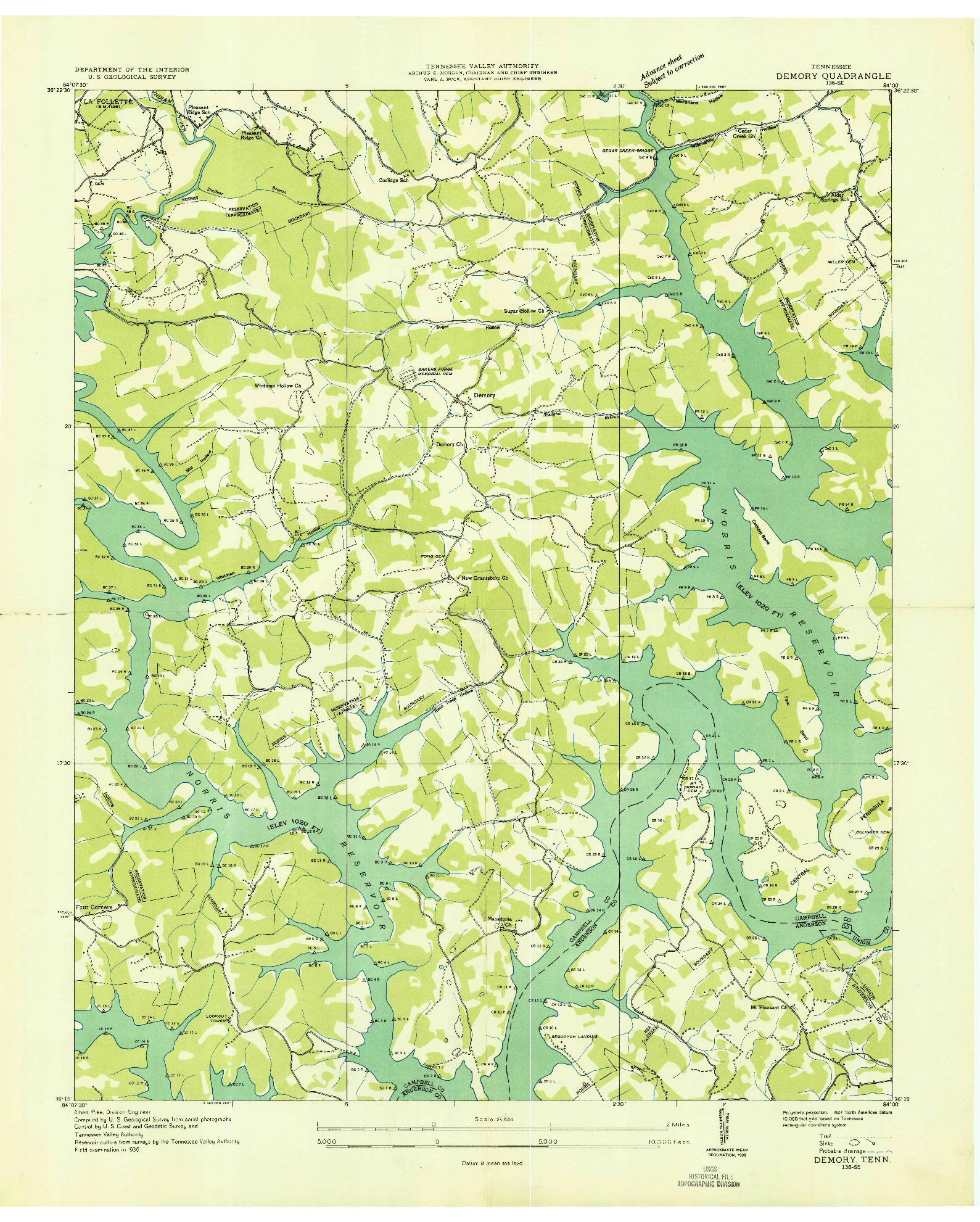USGS 1:24000-SCALE QUADRANGLE FOR DEMORY, TN 1936