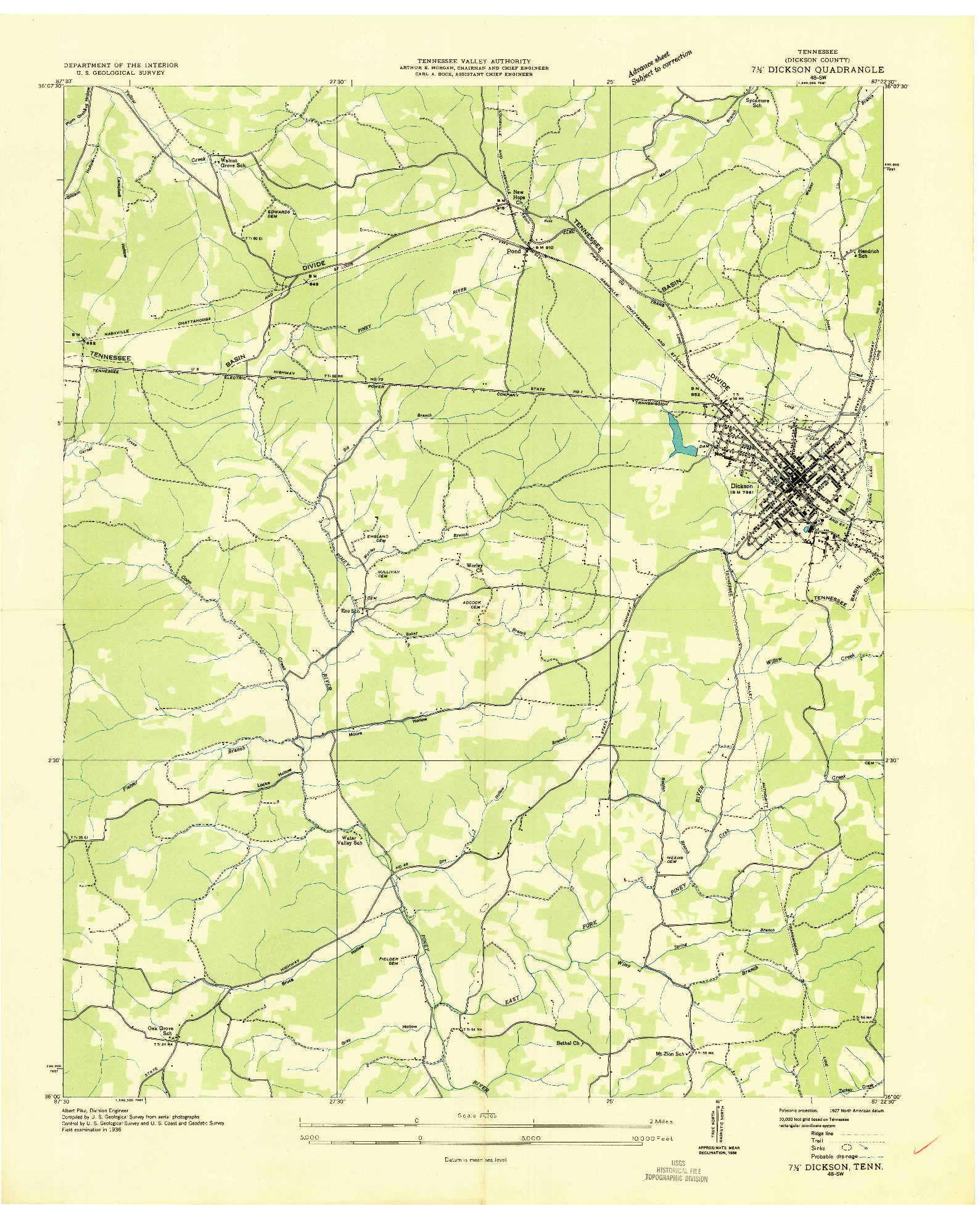 USGS 1:24000-SCALE QUADRANGLE FOR DICKSON, TN 1936