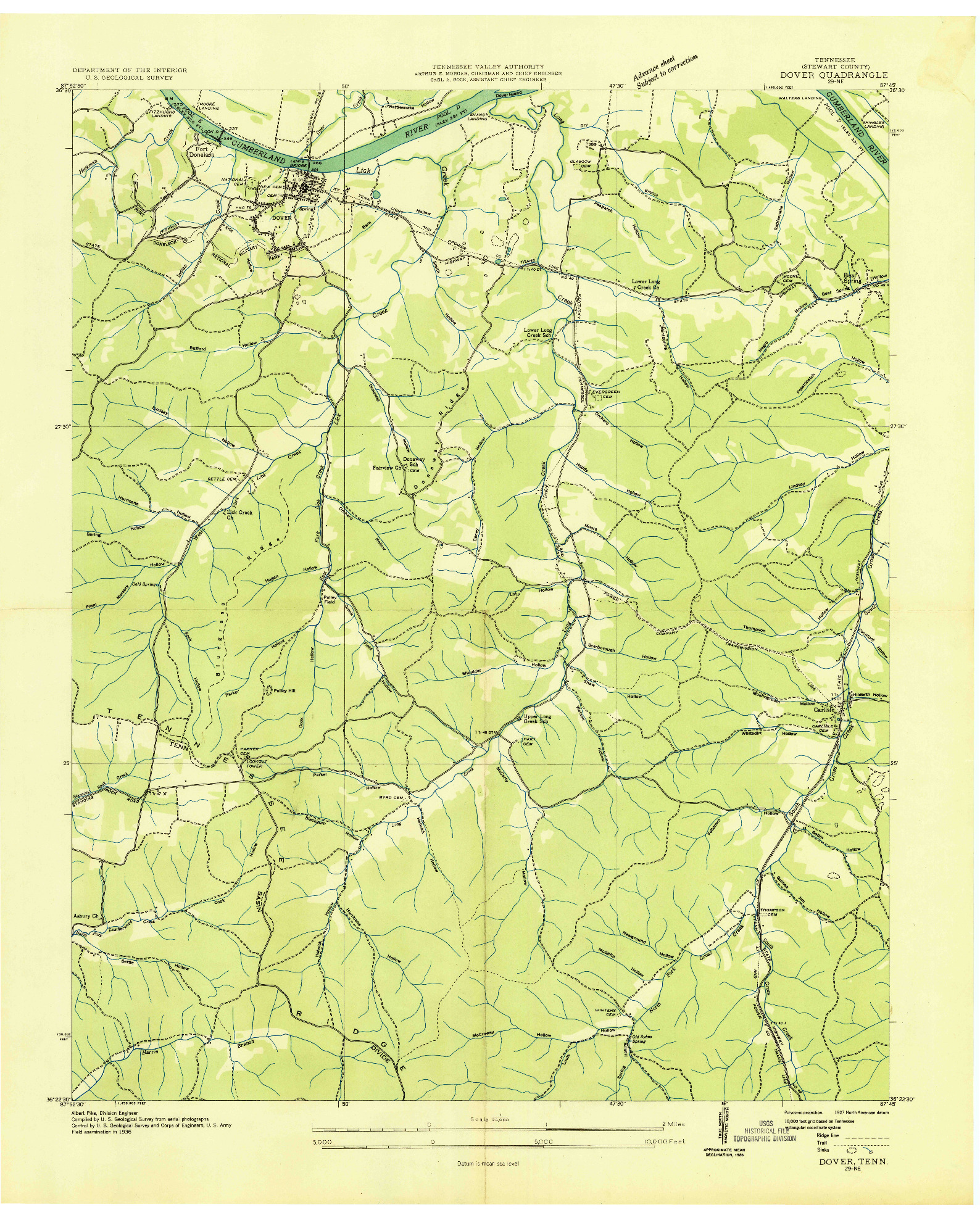 USGS 1:24000-SCALE QUADRANGLE FOR DOVER, TN 1936