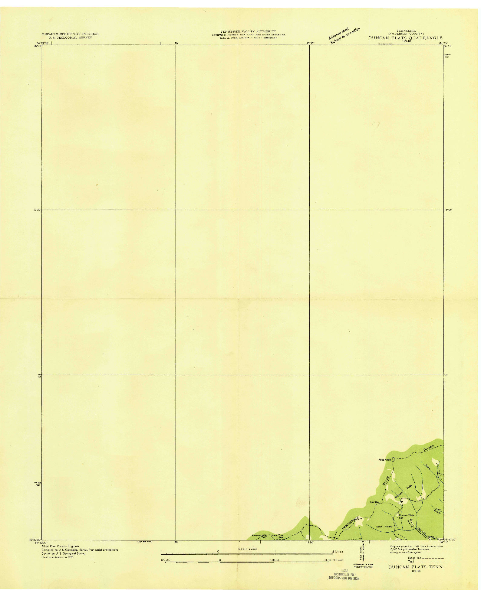USGS 1:24000-SCALE QUADRANGLE FOR DUNCAN FLATS, TN 1936