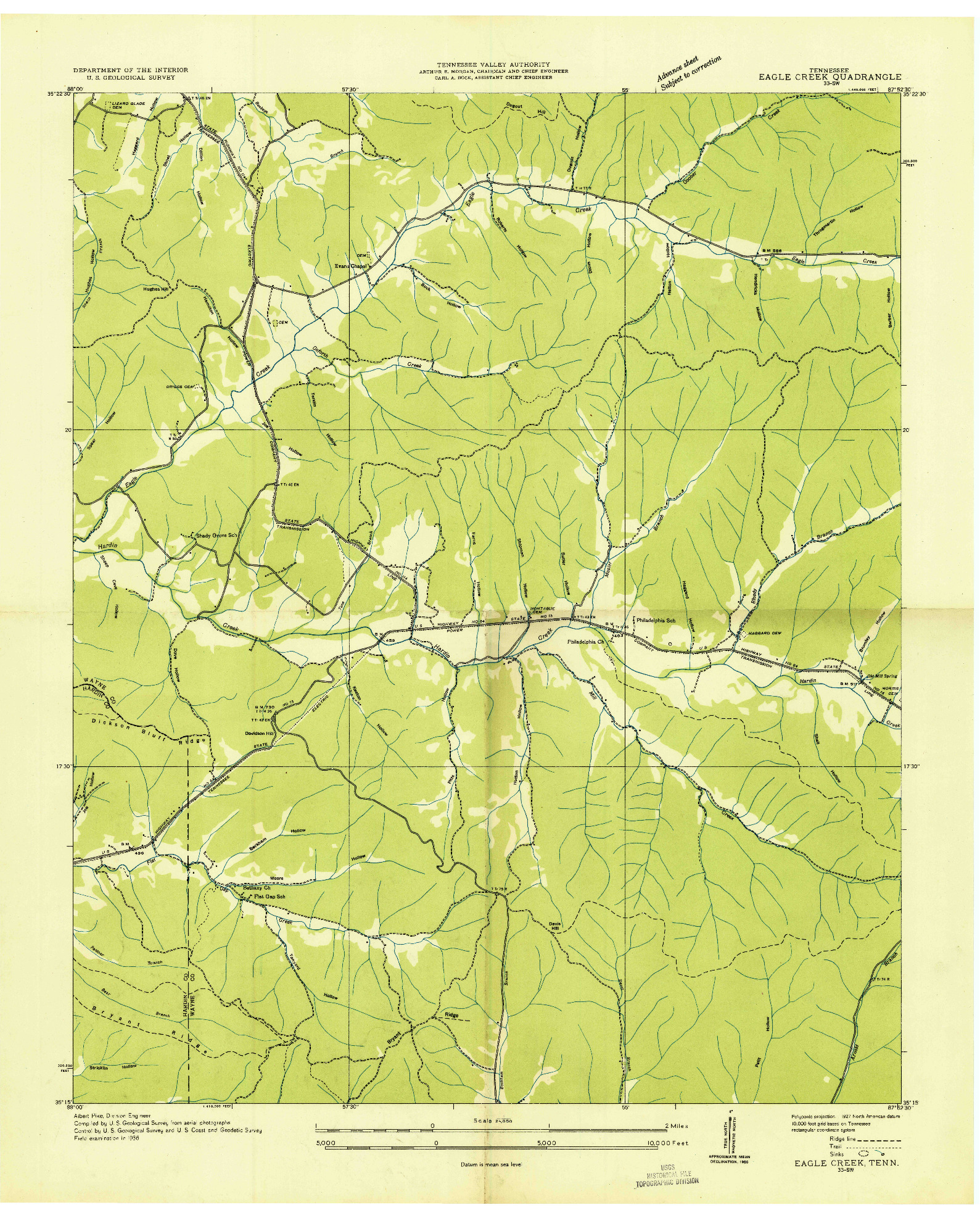 USGS 1:24000-SCALE QUADRANGLE FOR EAGLE CREEK, TN 1936