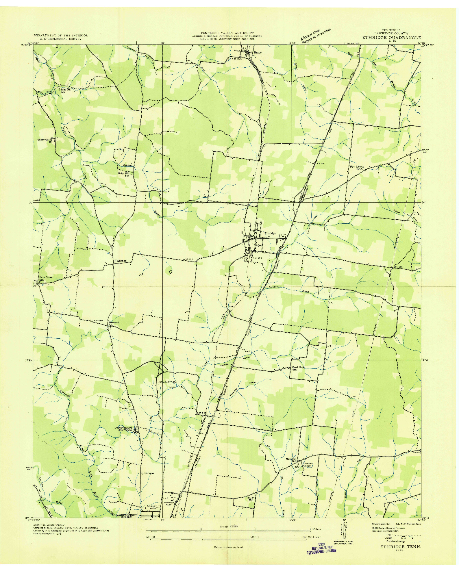 USGS 1:24000-SCALE QUADRANGLE FOR ETHRIDGE, TN 1936
