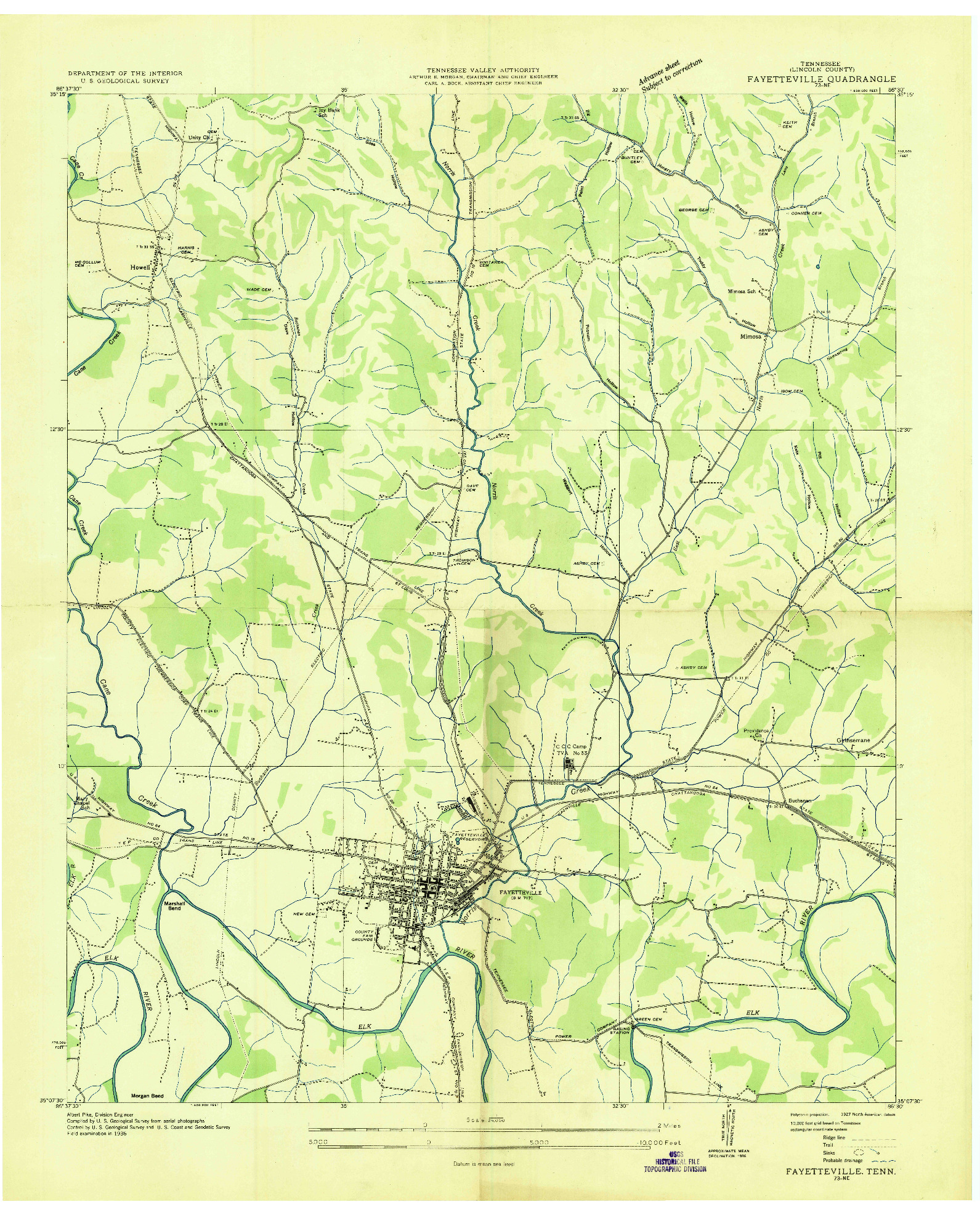USGS 1:24000-SCALE QUADRANGLE FOR FAYETTEVILLE, TN 1936