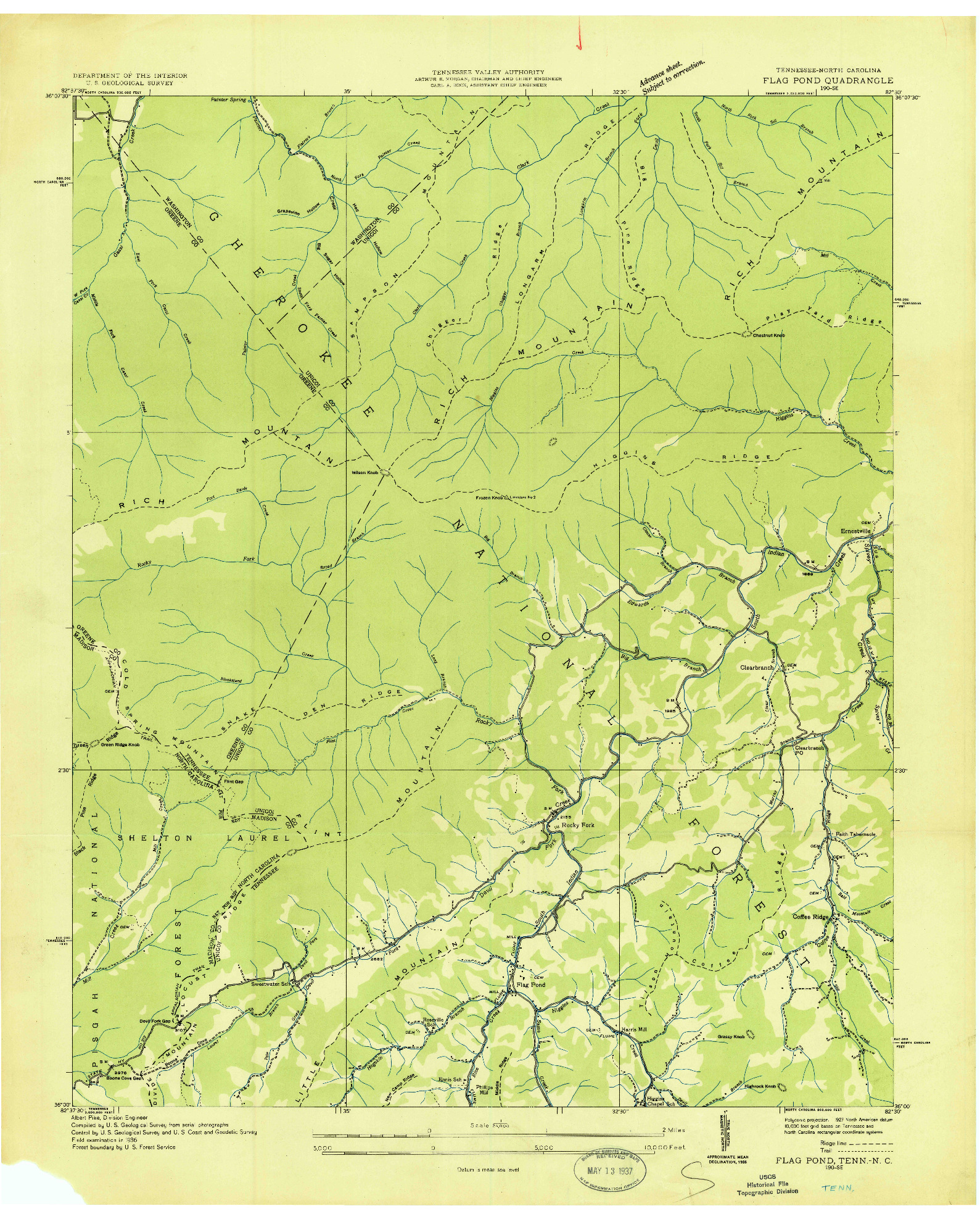 USGS 1:24000-SCALE QUADRANGLE FOR FLAG POND, TN 1936