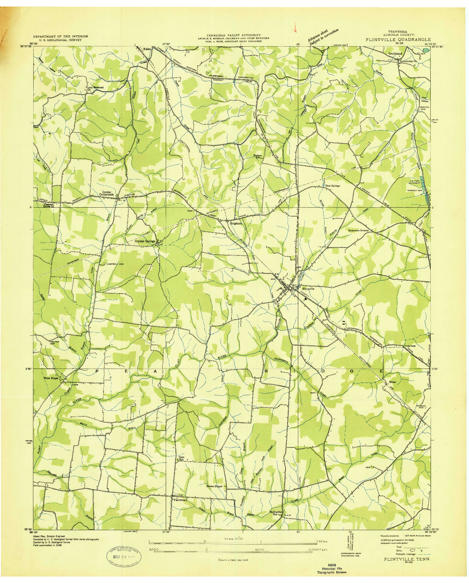 USGS 1:24000-SCALE QUADRANGLE FOR FLINTVILLE, TN 1936