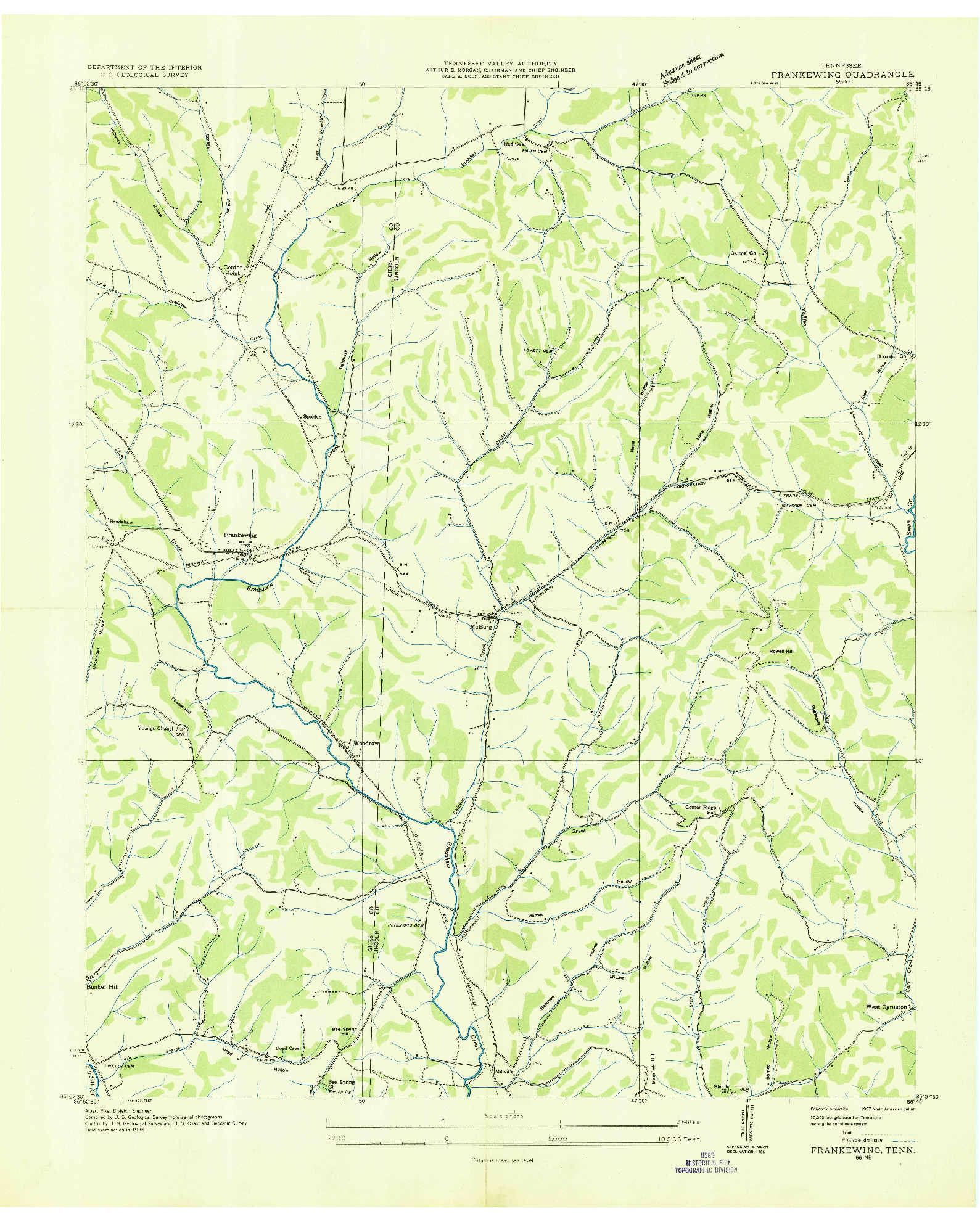 USGS 1:24000-SCALE QUADRANGLE FOR FRANKEWING, TN 1936