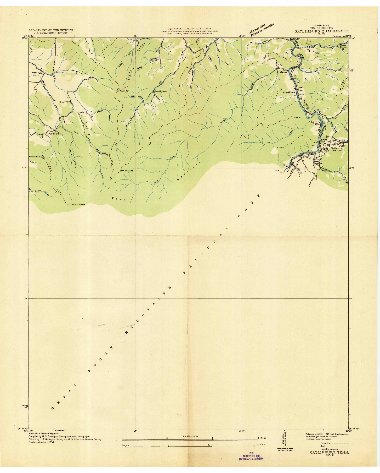 USGS 1:24000-SCALE QUADRANGLE FOR GATLINBURG, TN 1936