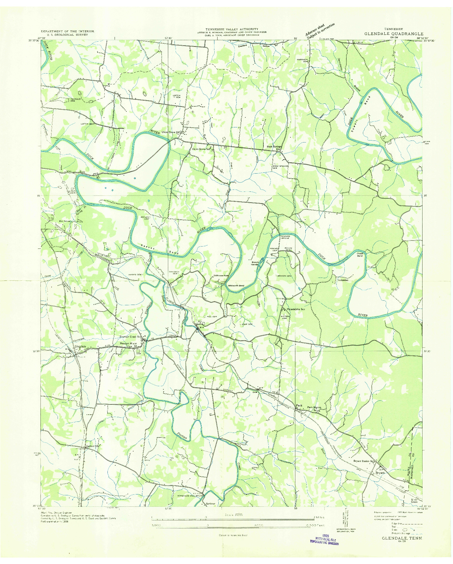 USGS 1:24000-SCALE QUADRANGLE FOR GLENDALE, TN 1936