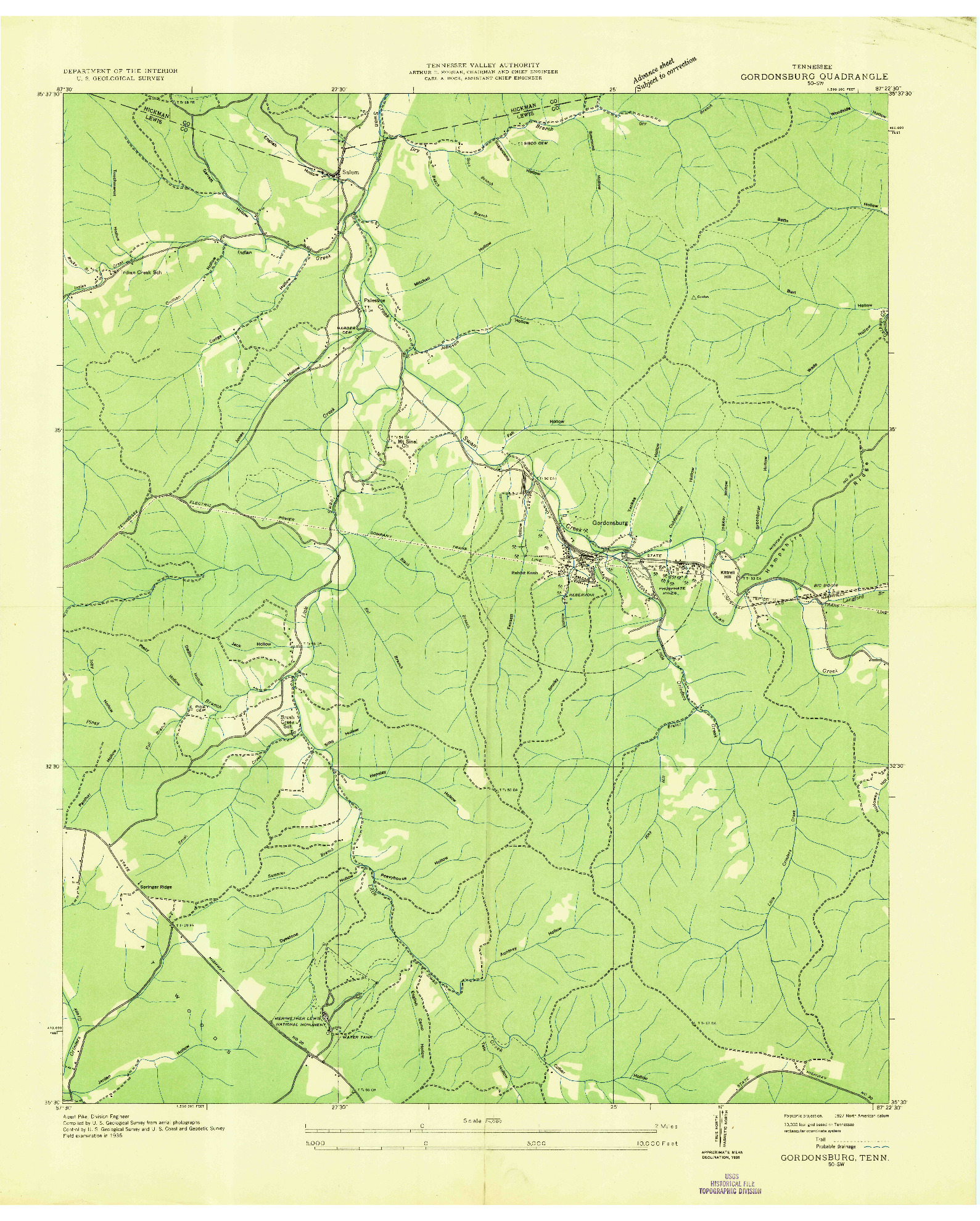 USGS 1:24000-SCALE QUADRANGLE FOR GORDONSBURG, TN 1936
