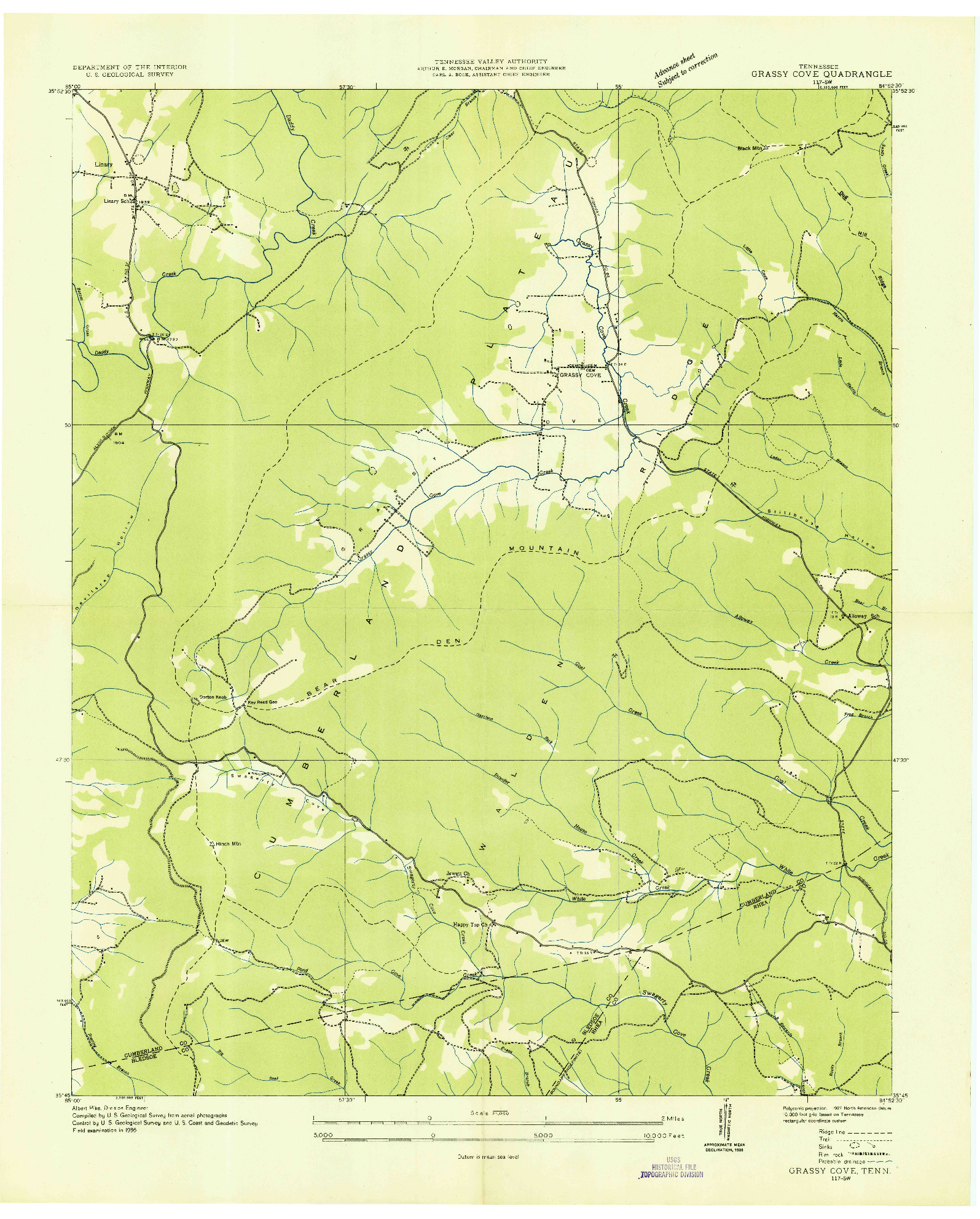 USGS 1:24000-SCALE QUADRANGLE FOR GRASSY COVE, TN 1936