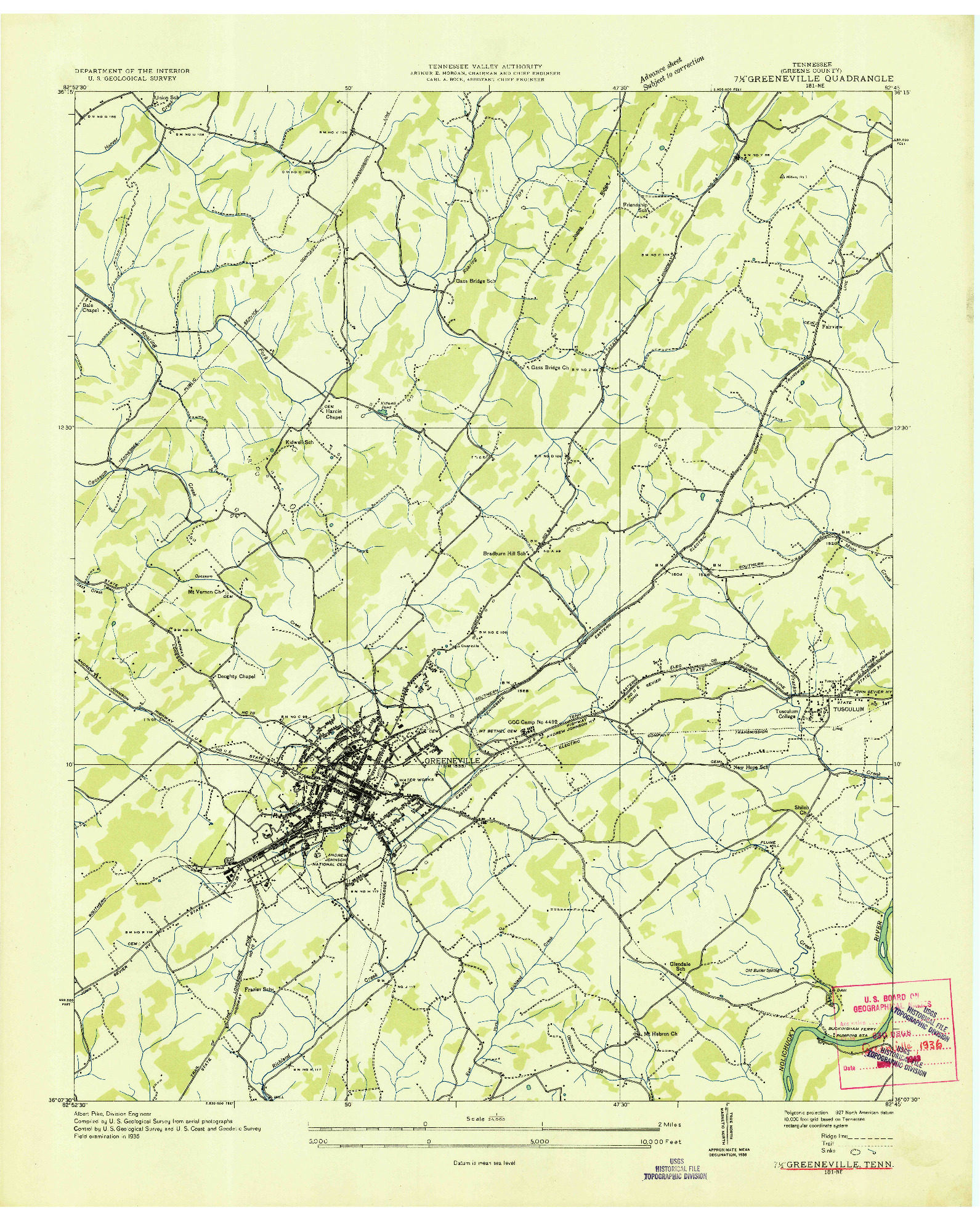 USGS 1:24000-SCALE QUADRANGLE FOR GREENEVILLE, TN 1936