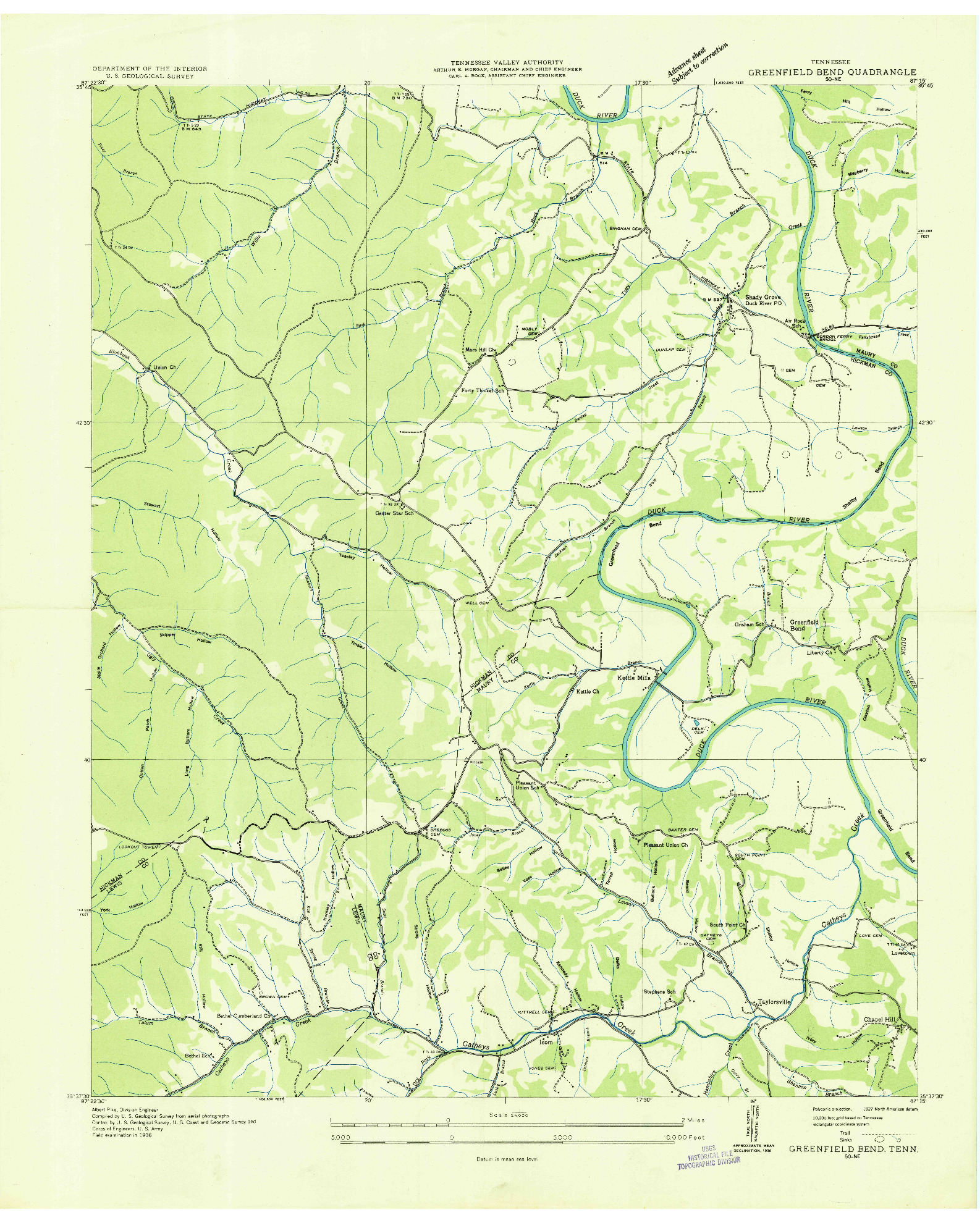 USGS 1:24000-SCALE QUADRANGLE FOR GREENFIELD BEND, TN 1936