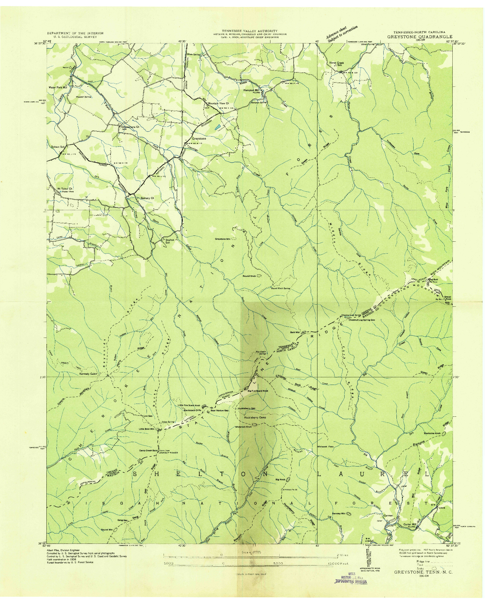 USGS 1:24000-SCALE QUADRANGLE FOR GREYSTONE, TN 1936