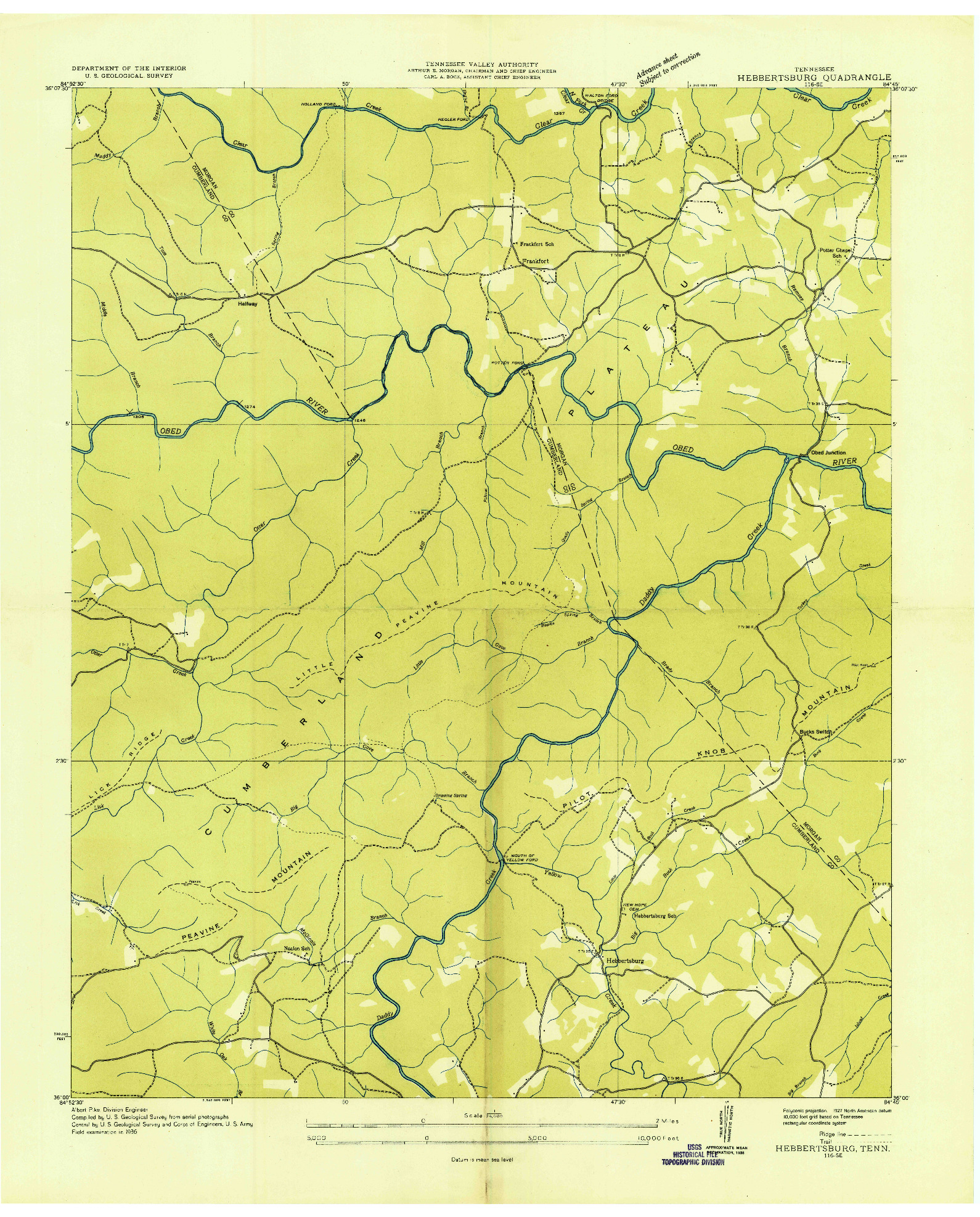 USGS 1:24000-SCALE QUADRANGLE FOR HEBBERTSBURG, TN 1936