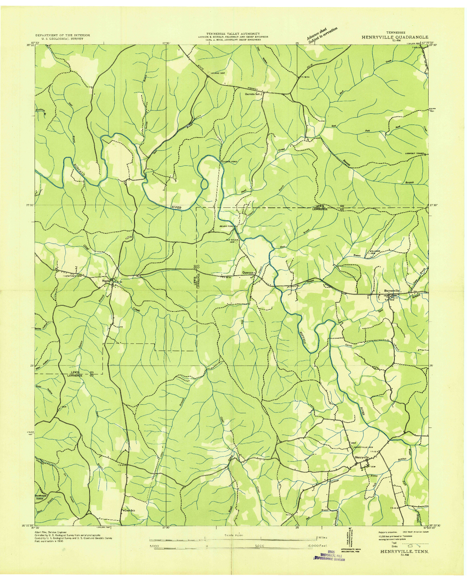 USGS 1:24000-SCALE QUADRANGLE FOR HENRYVILLE, TN 1936