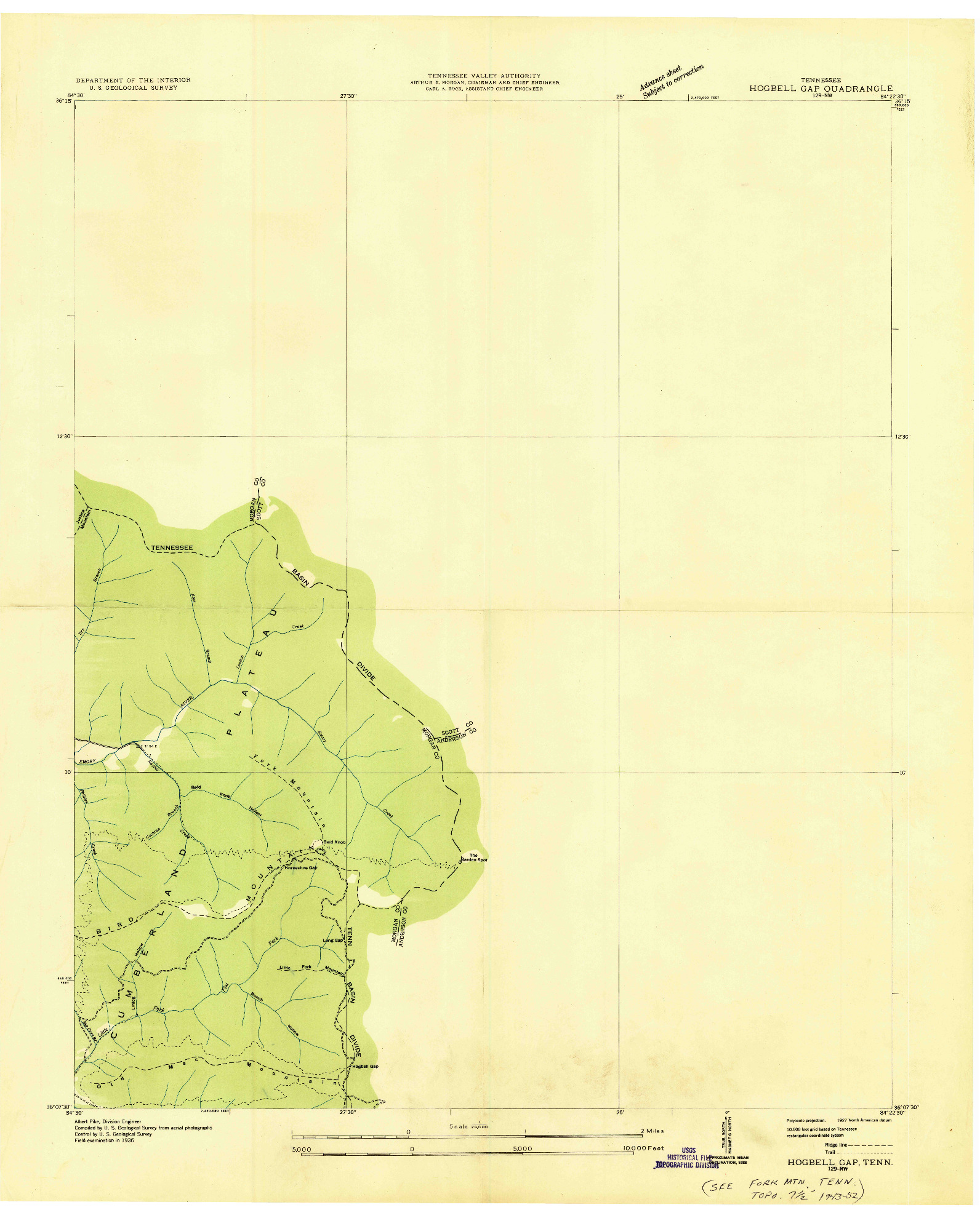 USGS 1:24000-SCALE QUADRANGLE FOR HOGBELL GAP, TN 1936