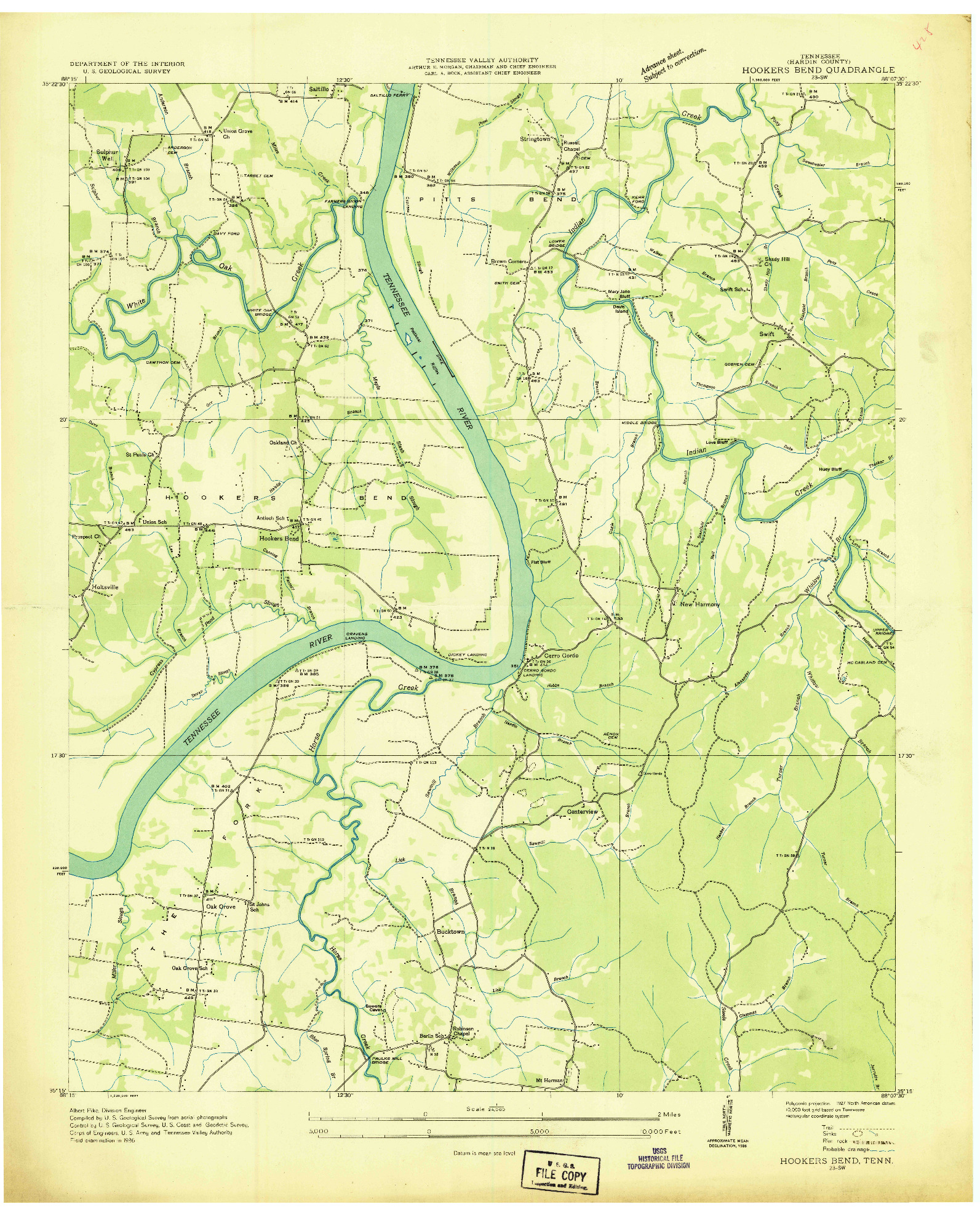 USGS 1:24000-SCALE QUADRANGLE FOR HOOKERS BEND, TN 1936
