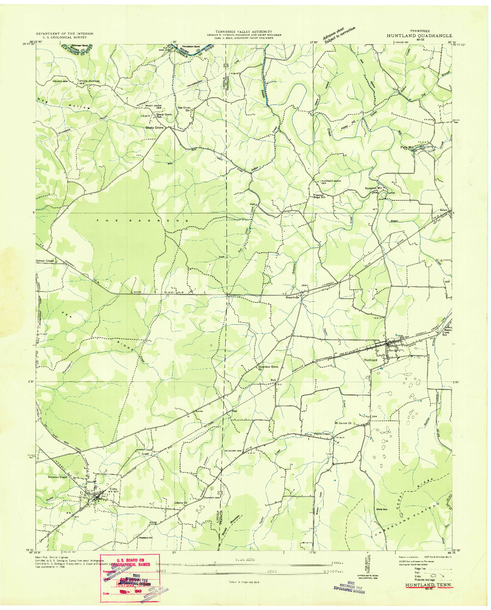 USGS 1:24000-SCALE QUADRANGLE FOR HUNTLAND, TN 1936