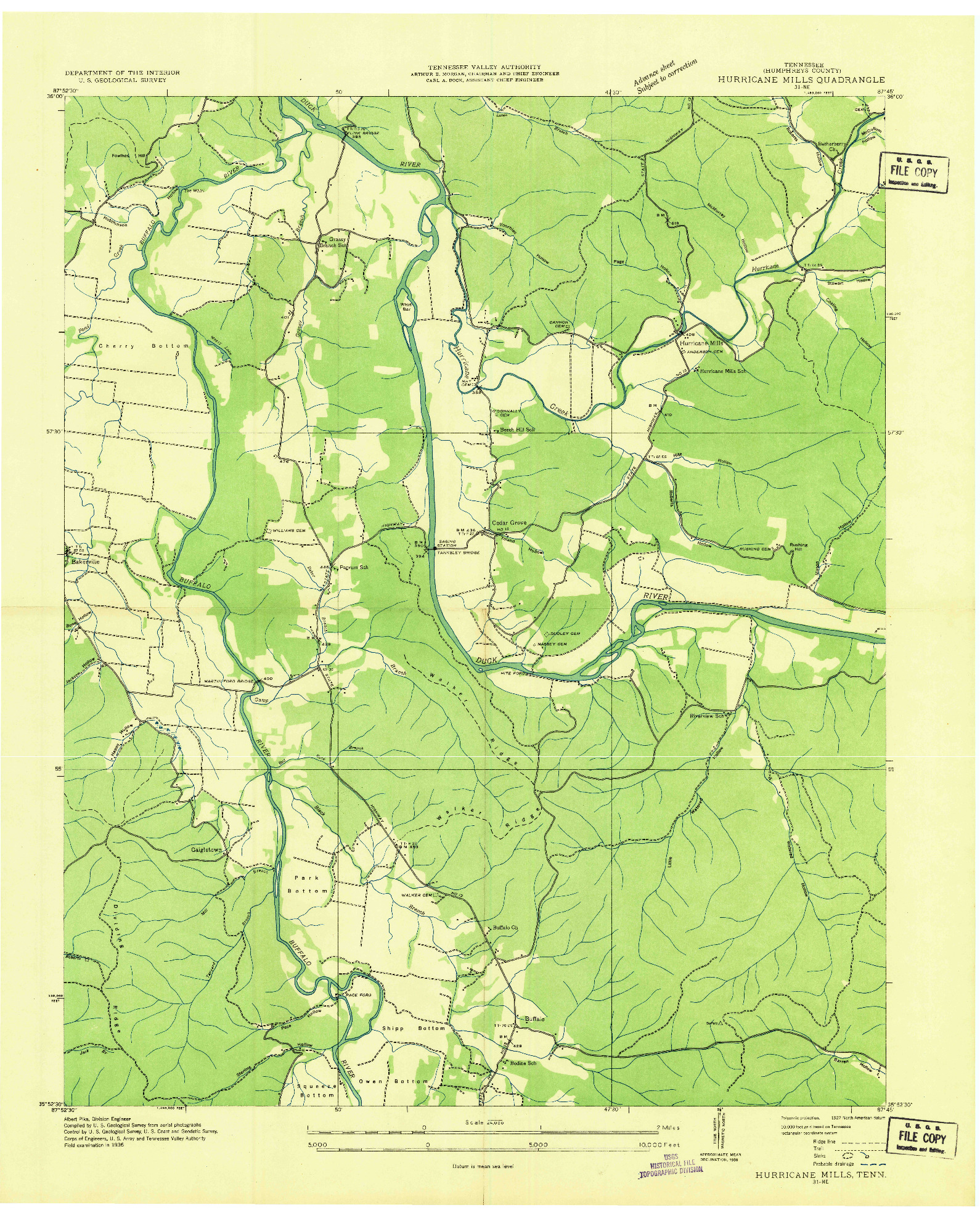 USGS 1:24000-SCALE QUADRANGLE FOR HURRICANE MILLS, TN 1936