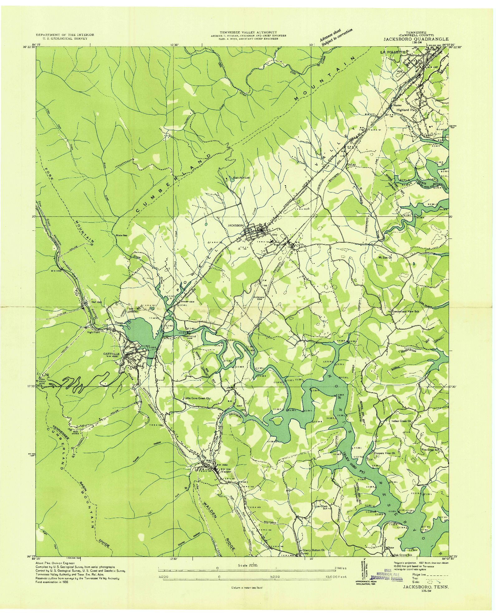 USGS 1:24000-SCALE QUADRANGLE FOR JACKSBORO, TN 1936