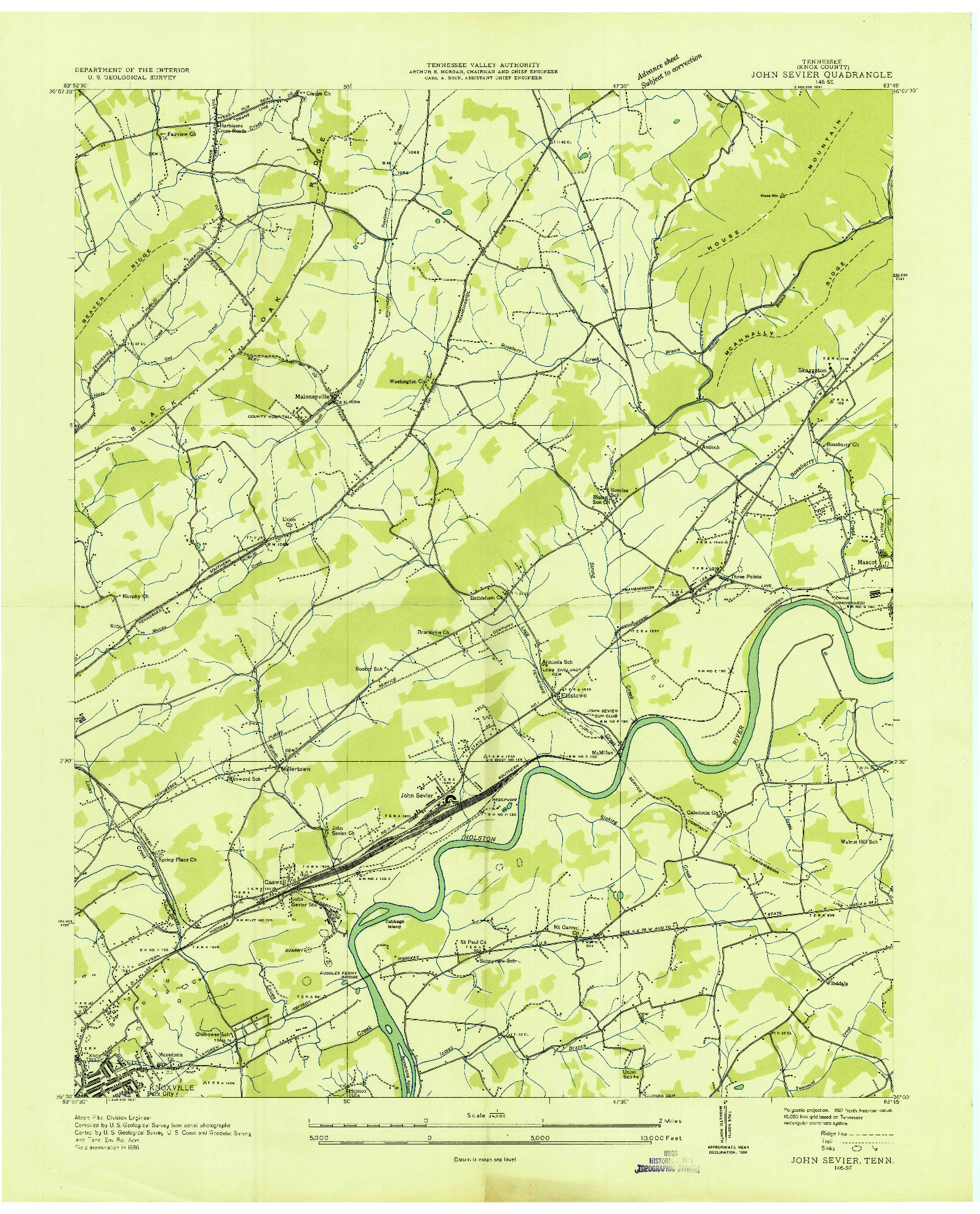 USGS 1:24000-SCALE QUADRANGLE FOR JOHN SEVIER, TN 1936