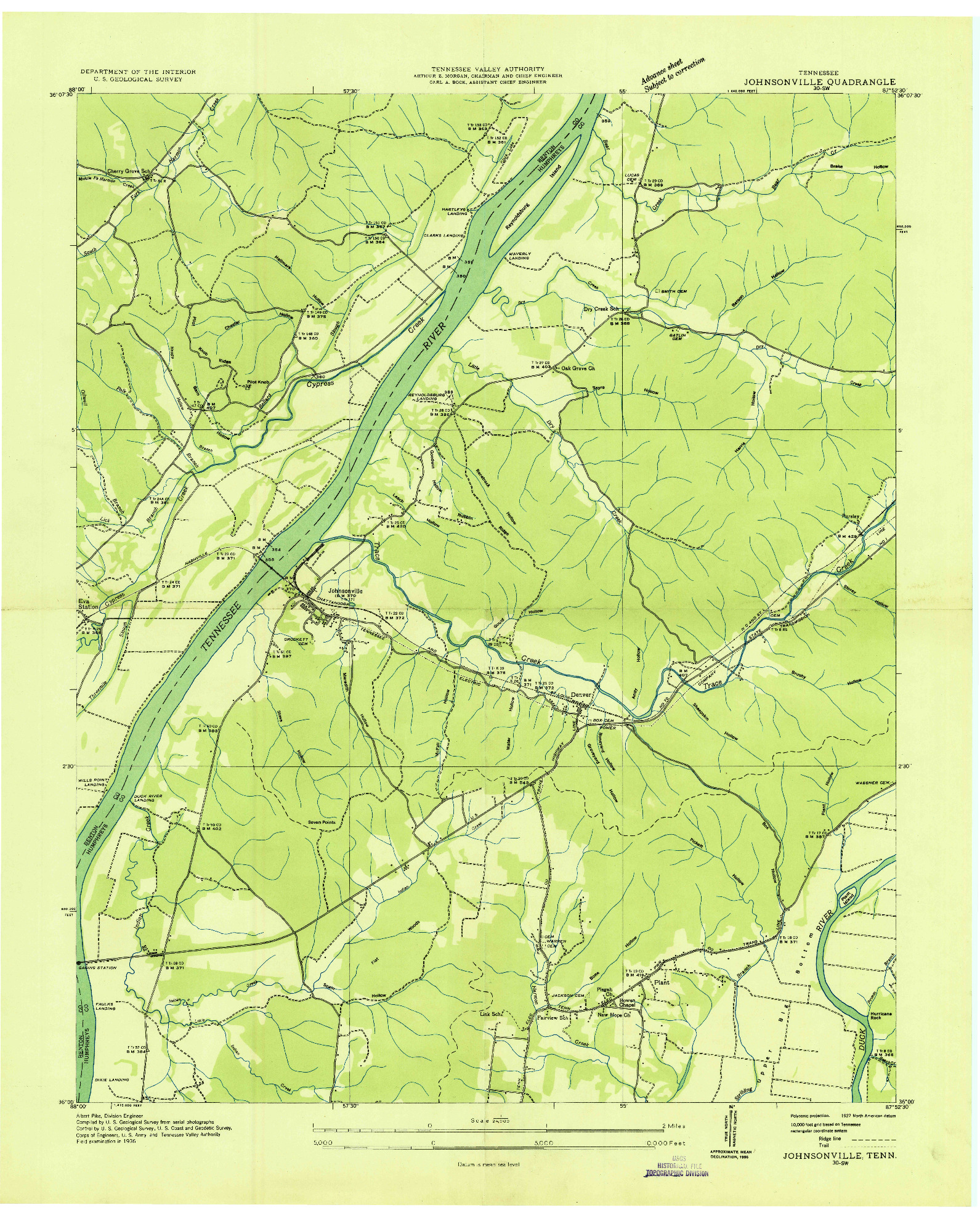 USGS 1:24000-SCALE QUADRANGLE FOR JOHNSONVILLE, TN 1936
