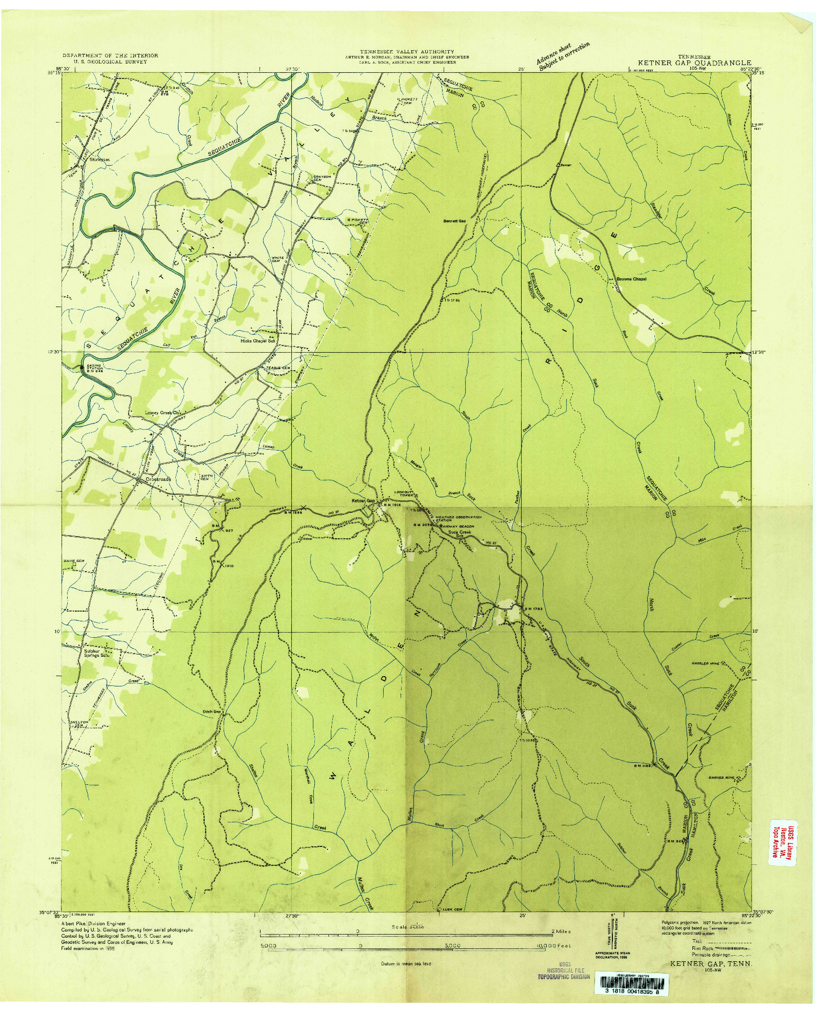 USGS 1:24000-SCALE QUADRANGLE FOR KETNER GAP, TN 1936