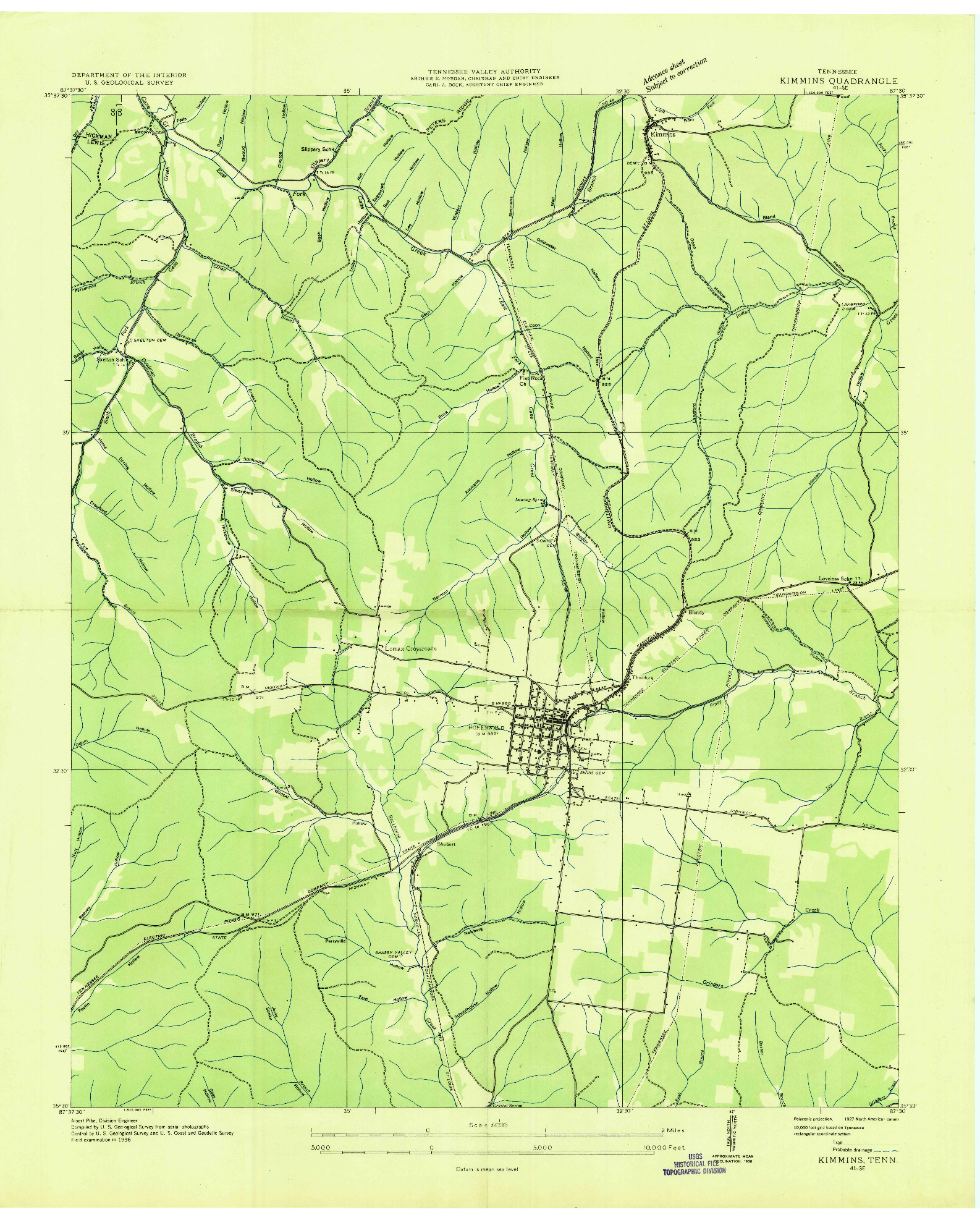 USGS 1:24000-SCALE QUADRANGLE FOR KIMMINS, TN 1936