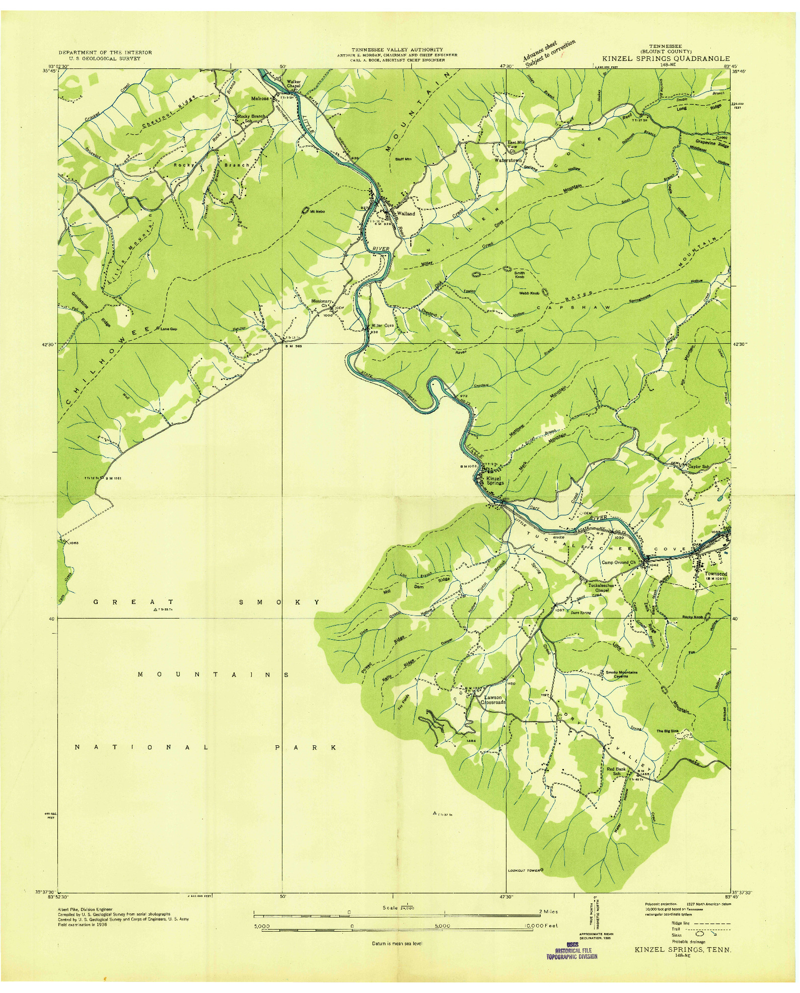 USGS 1:24000-SCALE QUADRANGLE FOR KINZEL SPRINGS, TN 1936