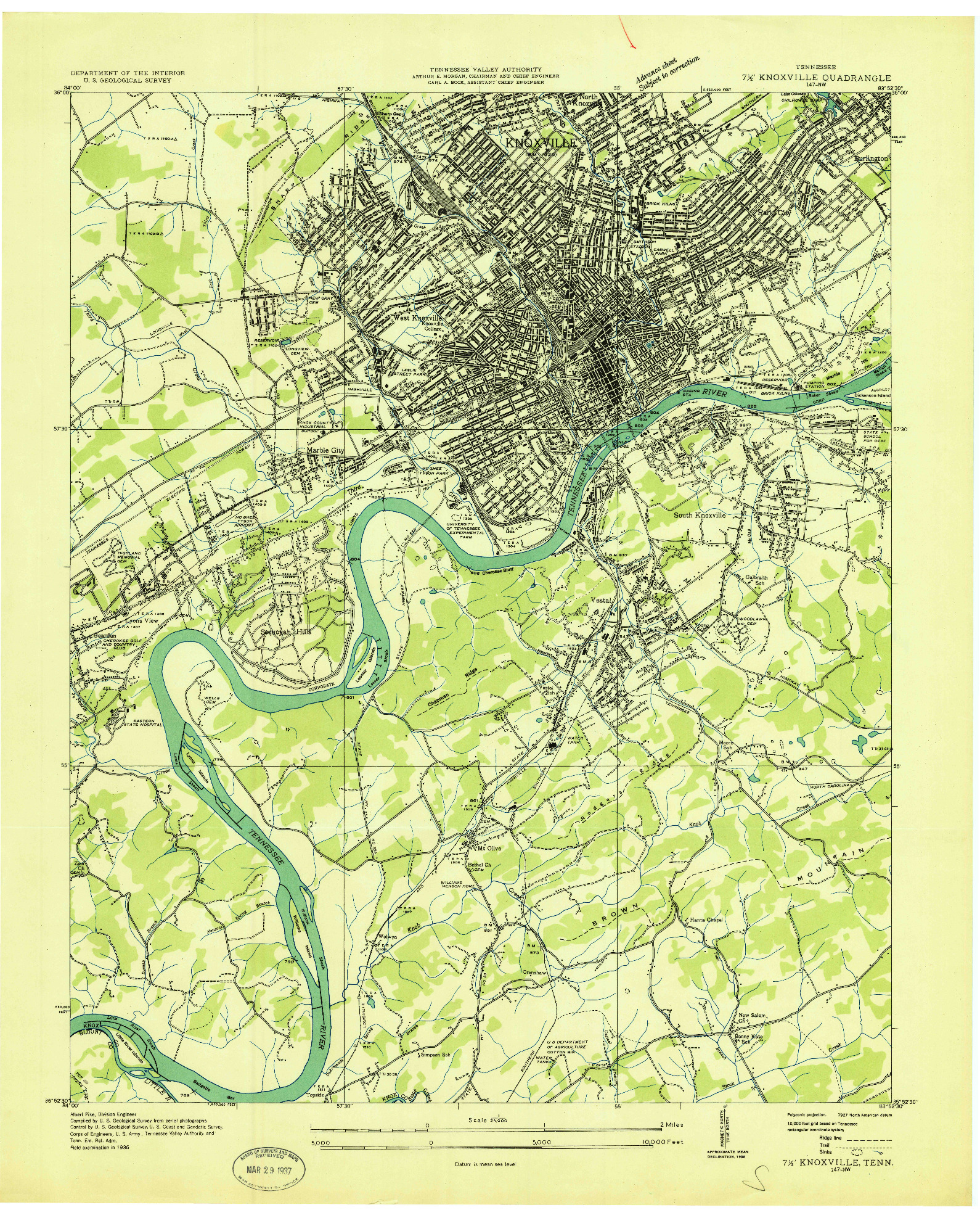 USGS 1:24000-SCALE QUADRANGLE FOR KNOXVILLE, TN 1936