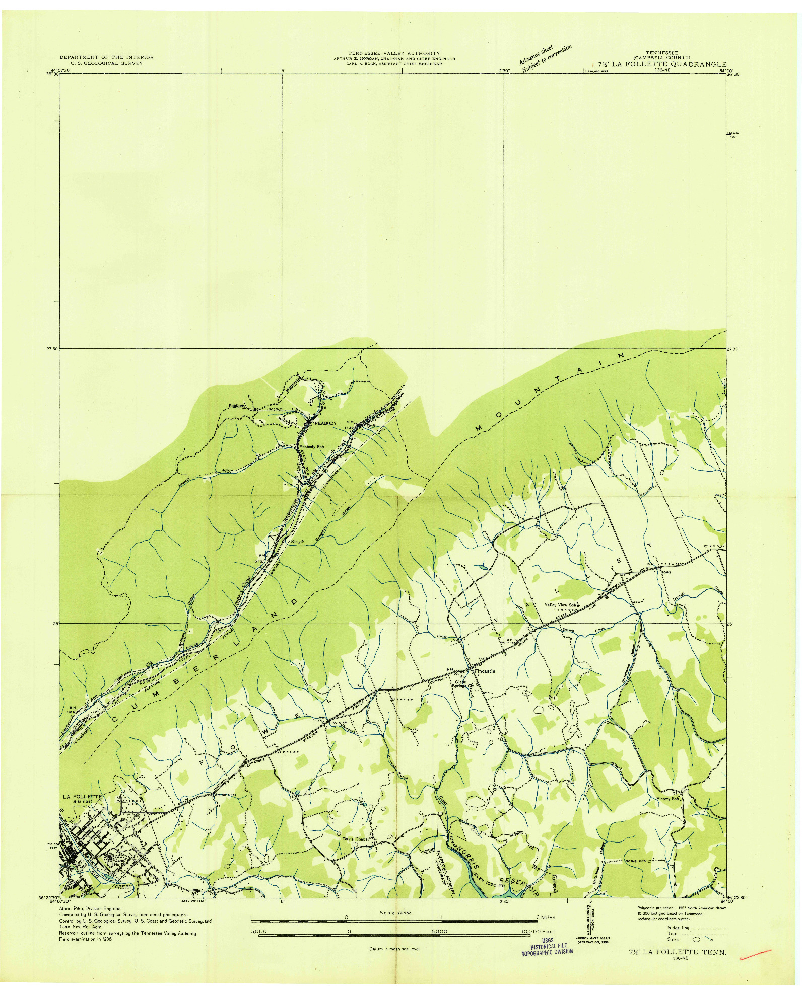 USGS 1:24000-SCALE QUADRANGLE FOR LA FOLLETTE, TN 1936
